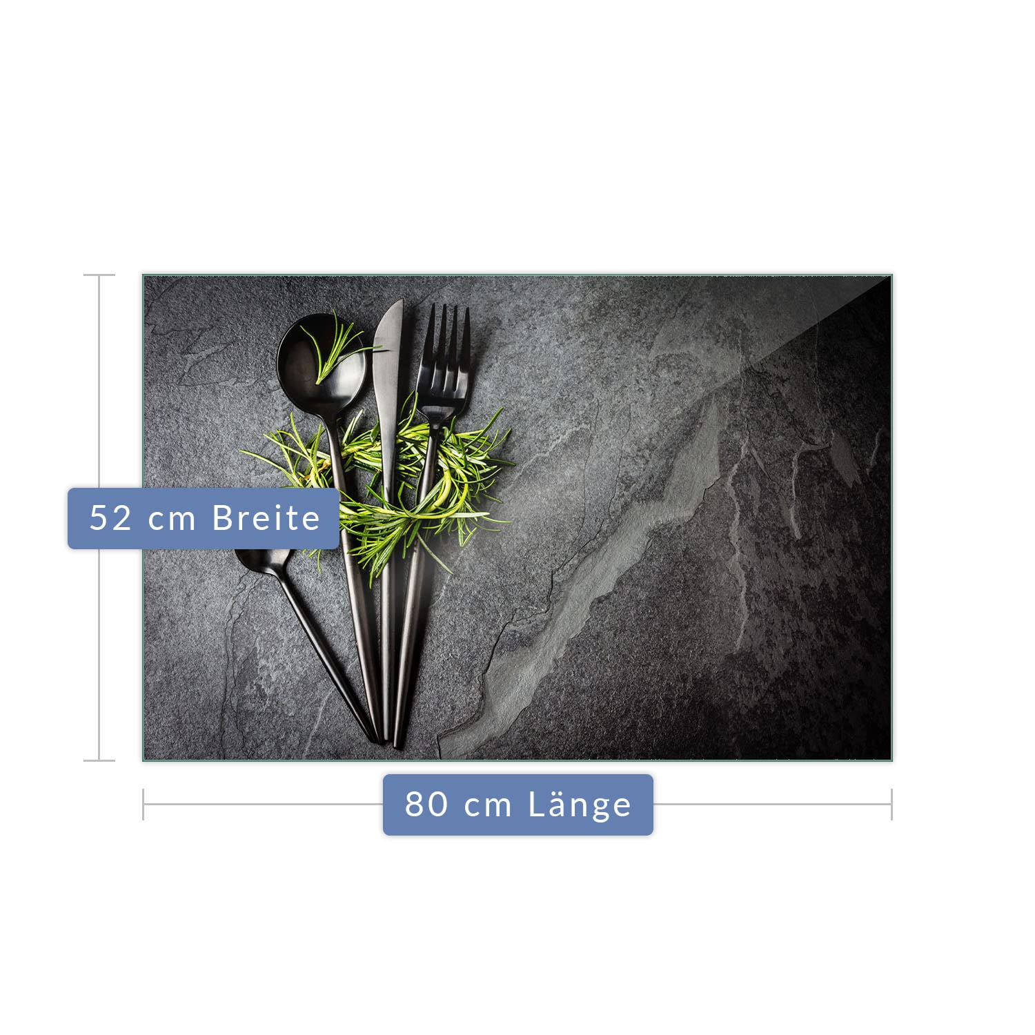 Herdabdeckplatte Abdeckung Ceranfeld Abdeckplatte Schneidebrett 1-Teilig 80x52 Kräuter Besteck Grau Spritzschutz Glasplatte Ceranfeldabdeckung Schutz Herdschutz Sicherheitsglas Glasschneidebrett