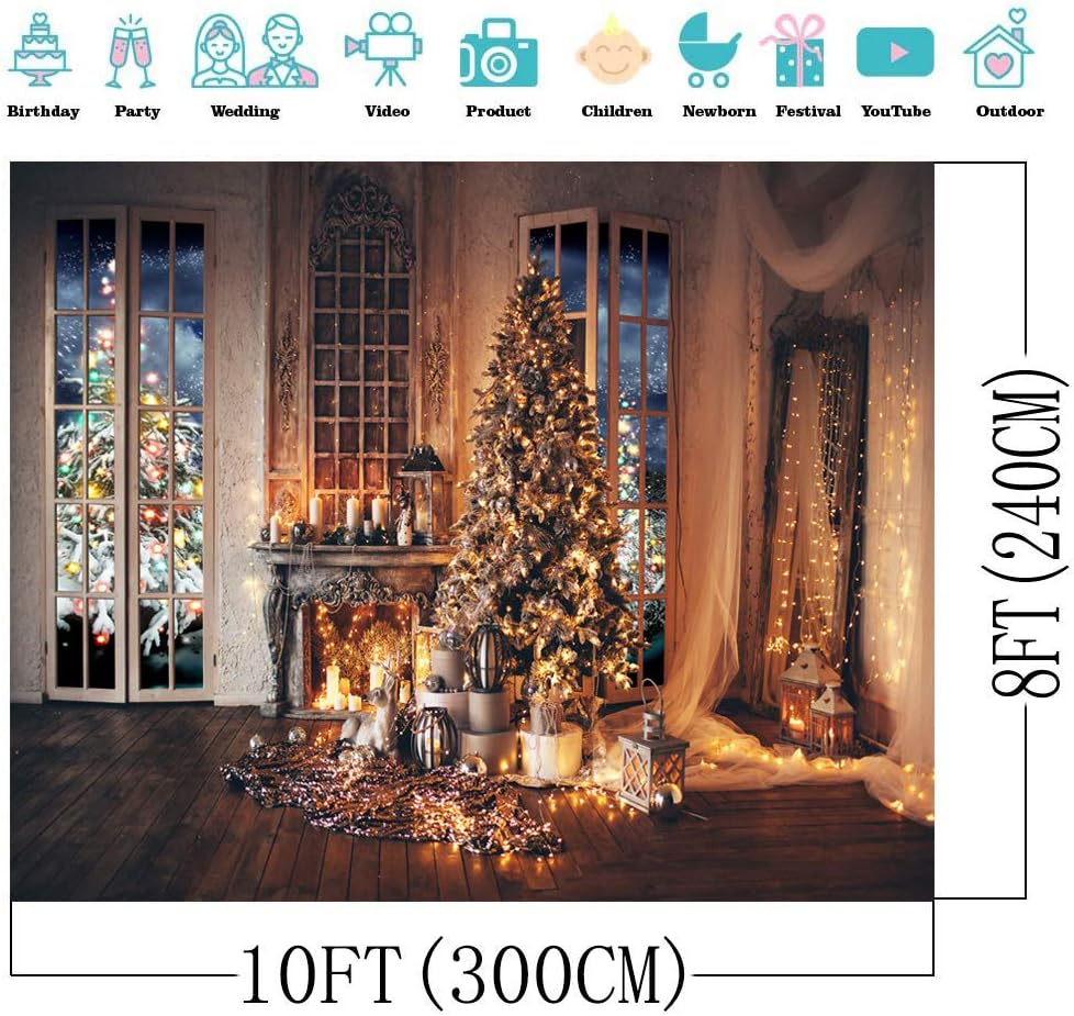 Limited Discount AIIKES 10x8FT Christmas Backdrops Fireplace Christmas Backdrops for Photography Wood Photo Backdrops Party Home Decoration Photo Booth Studio Props 11-771