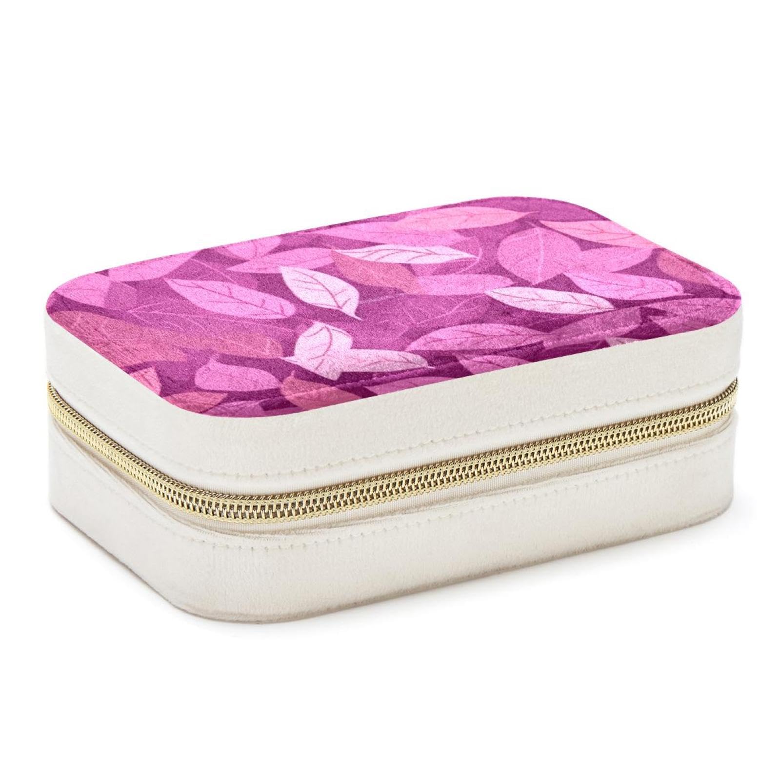 Étui de rangement de voyage pour bijoux : grand coffret rose feuilles pour femme