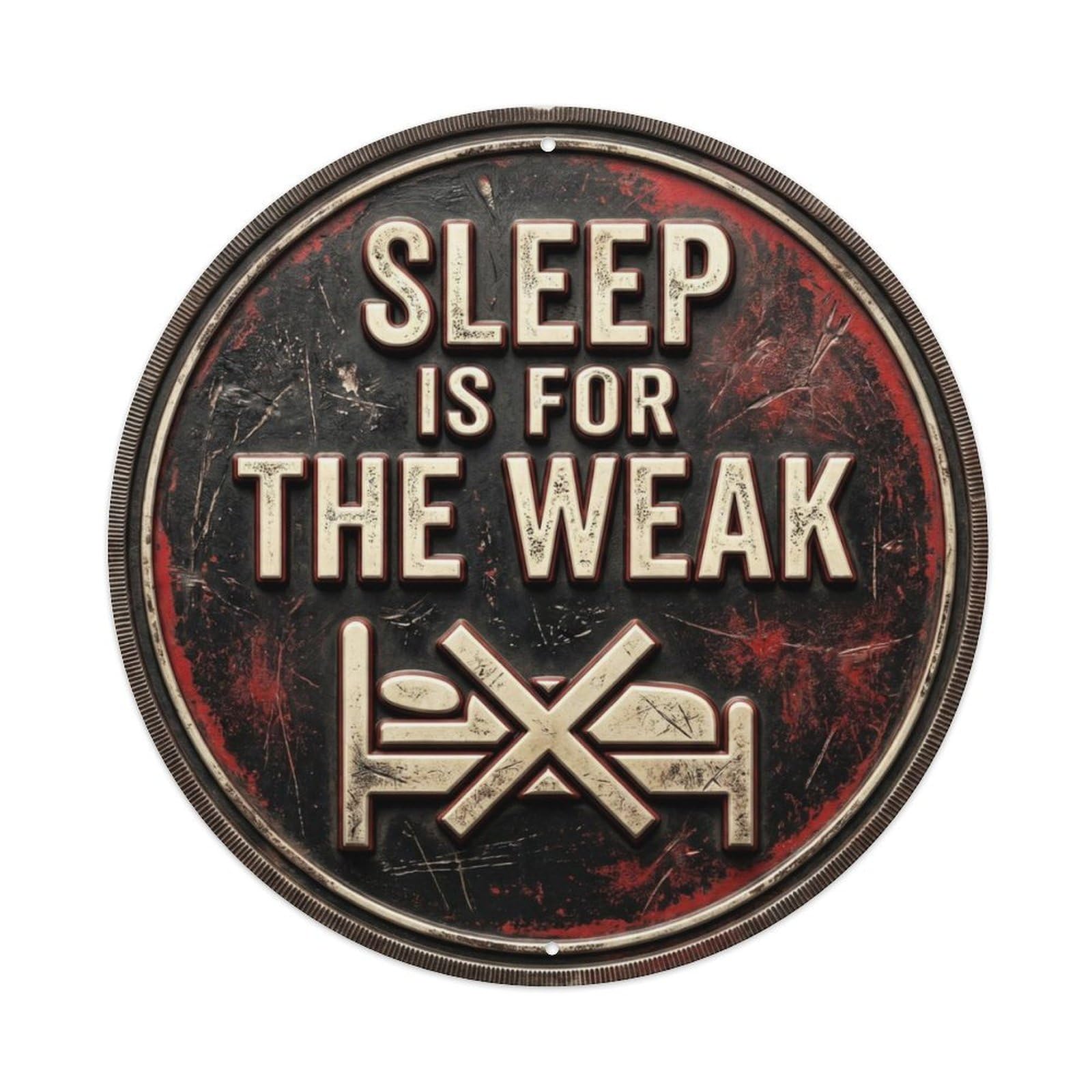 Sleep Is for Weak Vintage Workshop Ornament Retro Slogans Vintage Metal Tin Sign Plaque Wall Decor for Cafe, Club, Garden Round Metal Poster 8x8Inch