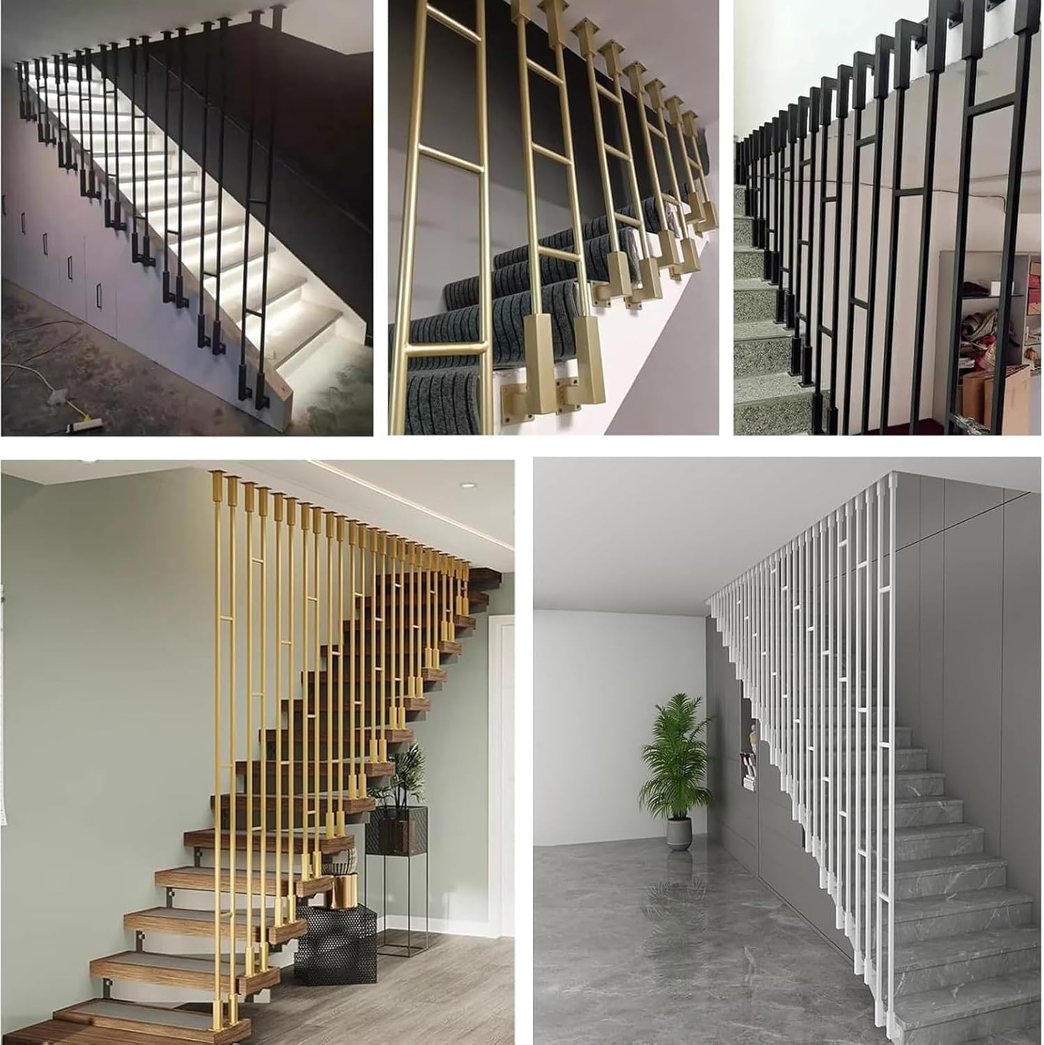 Indoor Staircase Railing Rod Iron Spindles,Standing Square Replacement Stair Spindles Post,Apartments/Lofts/Villas/Living Room Divider Staircase Corridors Fencing Column, Two-Rows Metal Baluster Insta