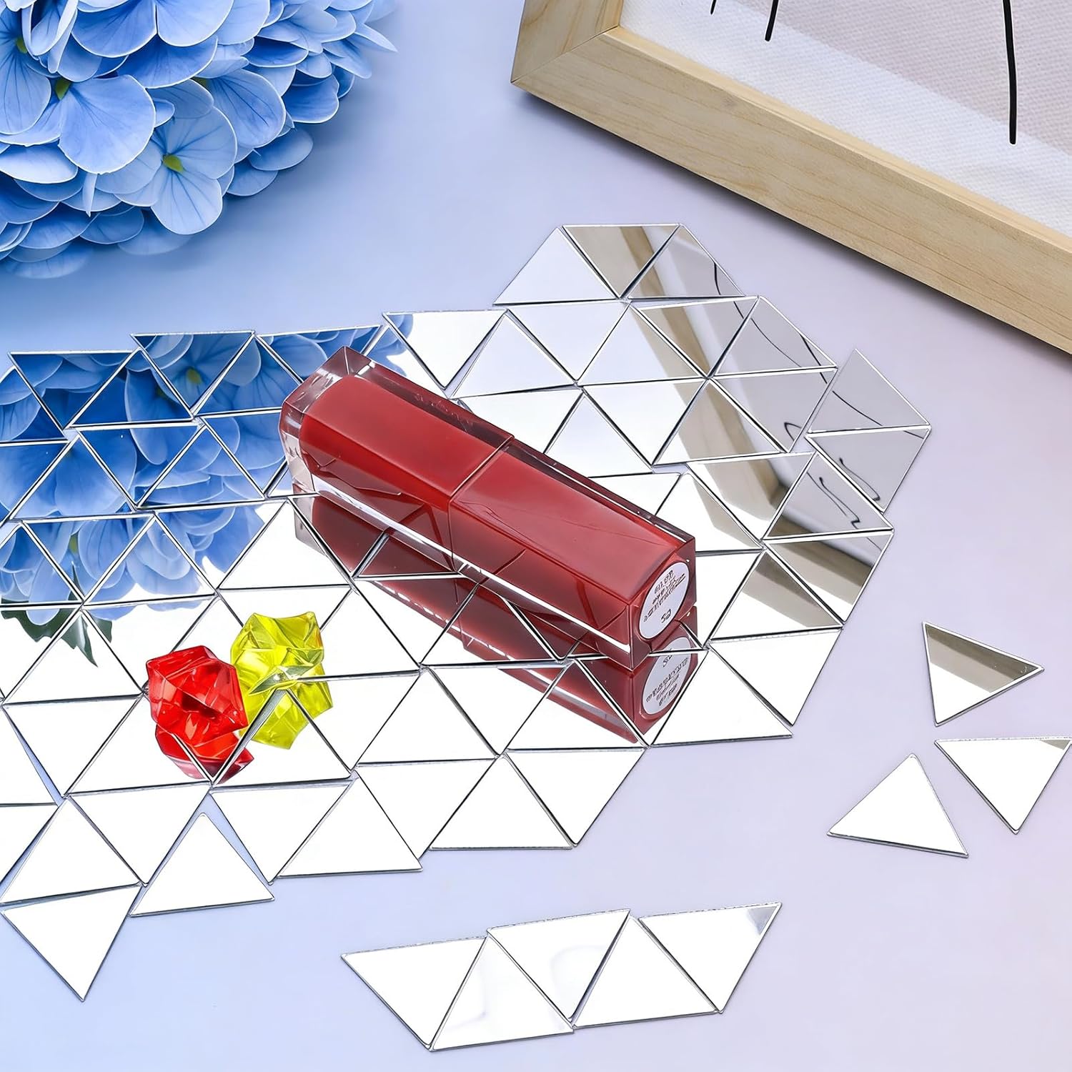 DARENYI 300Pcs Acrylic Mini Craft Mirrors Mosaic Tiles with Adhesive Backing, Ultra-Thin Triangle Self-Adhesive Mirror Pieces for Crafts, Jewelry Making, Backsplash, Home Wall Décor, 1 inch - Image 2
