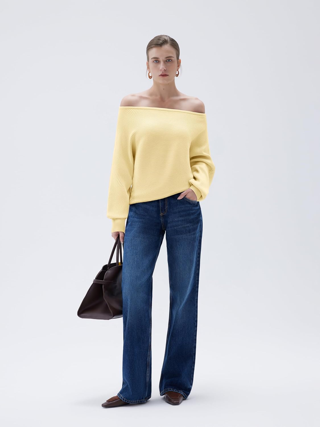 SUUKSESS Women Cashmere Blend Oversized Off Shoulder Pullover Sweaters Boat Neck Long Sleeve Knit Jumpers Tops - Image 5