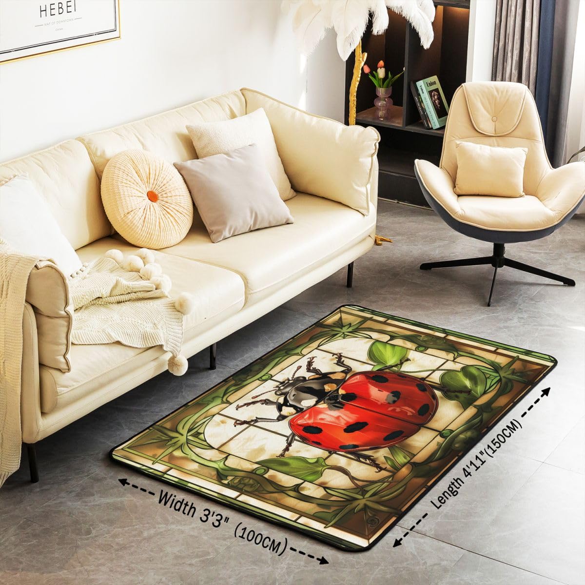 Homewish Dywaniki witrażowe biedronka do sypialni 100 x 150 cm
