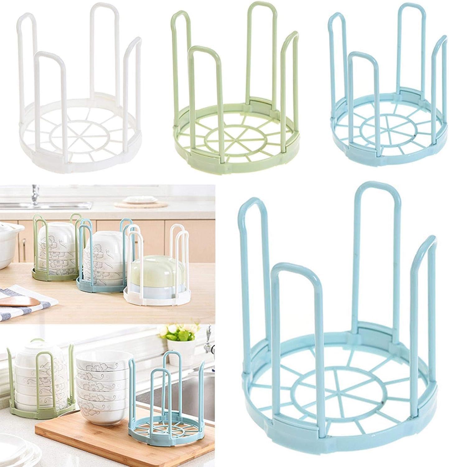 White Dinnerware Bowl Plate Racks and Holder Plastic Drain Rack Dish Storage Display Stand Drying Shelf Tableware Drainer Rack Kitchen Organizer 5.5 * 5.8 inches