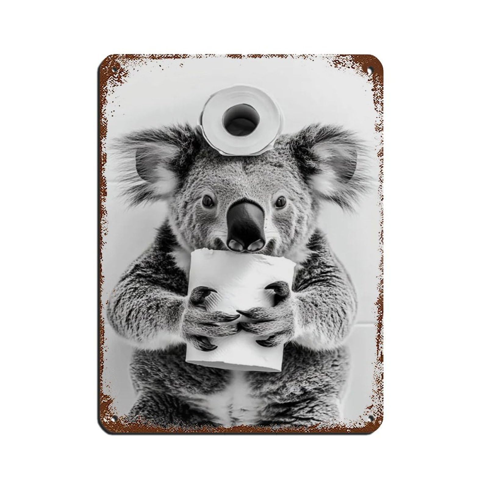 Koala with A Toilet Paper Roll on Head Tin Sign Vintage Metal Pub Club Cafe Bar Home Wall Art Decoration Poster Retro 12x16inch(30x40cm)