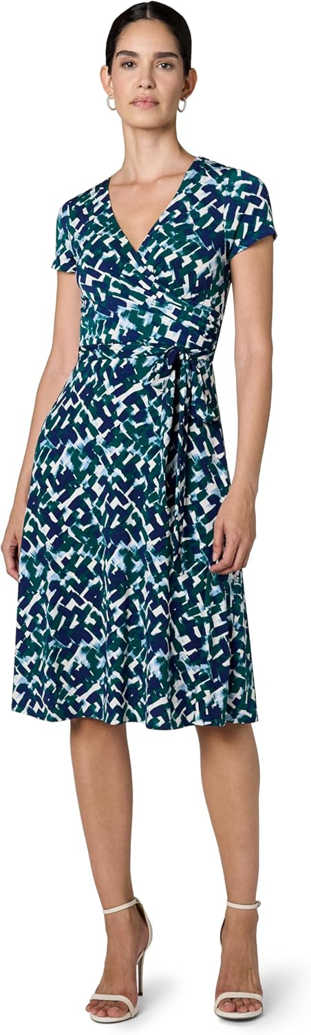 Eliza J Women's Short Sleeve V-Neck Faux Wrap Midi Dress