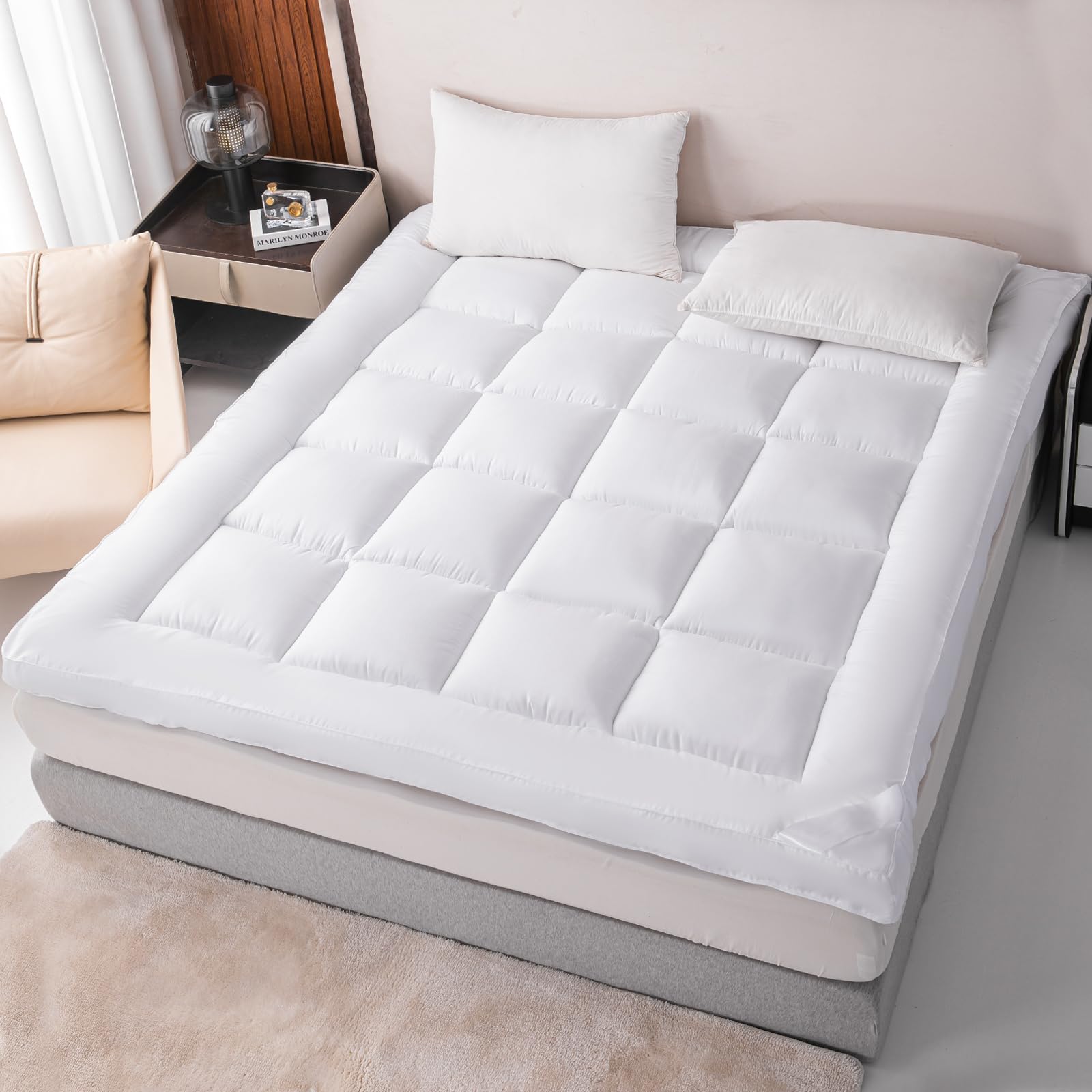 Mattress Topper 10cm SINGLE Size Bed Extra Deep hotel quality Mattress Enhancer Box Stitched Mattress Pad with Strong Corner Elastic Straps (10cm Single - 90X190 CM)