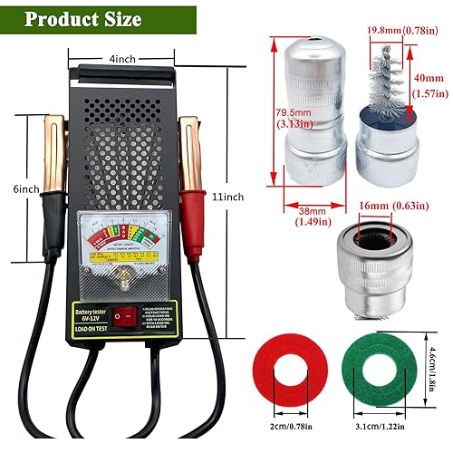 Miniatura 9 de Probador de carga de batería, probador de carga de batería de automóvil, 6 V, 12 V, probador de alternador de batería con voltímetro y pinzas de
