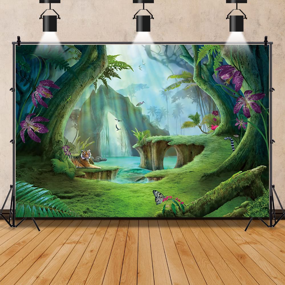 Aoihrraan 3,5x2,5m Enchanted Forest Backdrop Cartoon Fairy Woodland Tiger Butterfly Flowers Nature Greenery Wonderland Photography Background Baby Shower Kids Girls Boys Portrait Photo Studio Props - Image 4