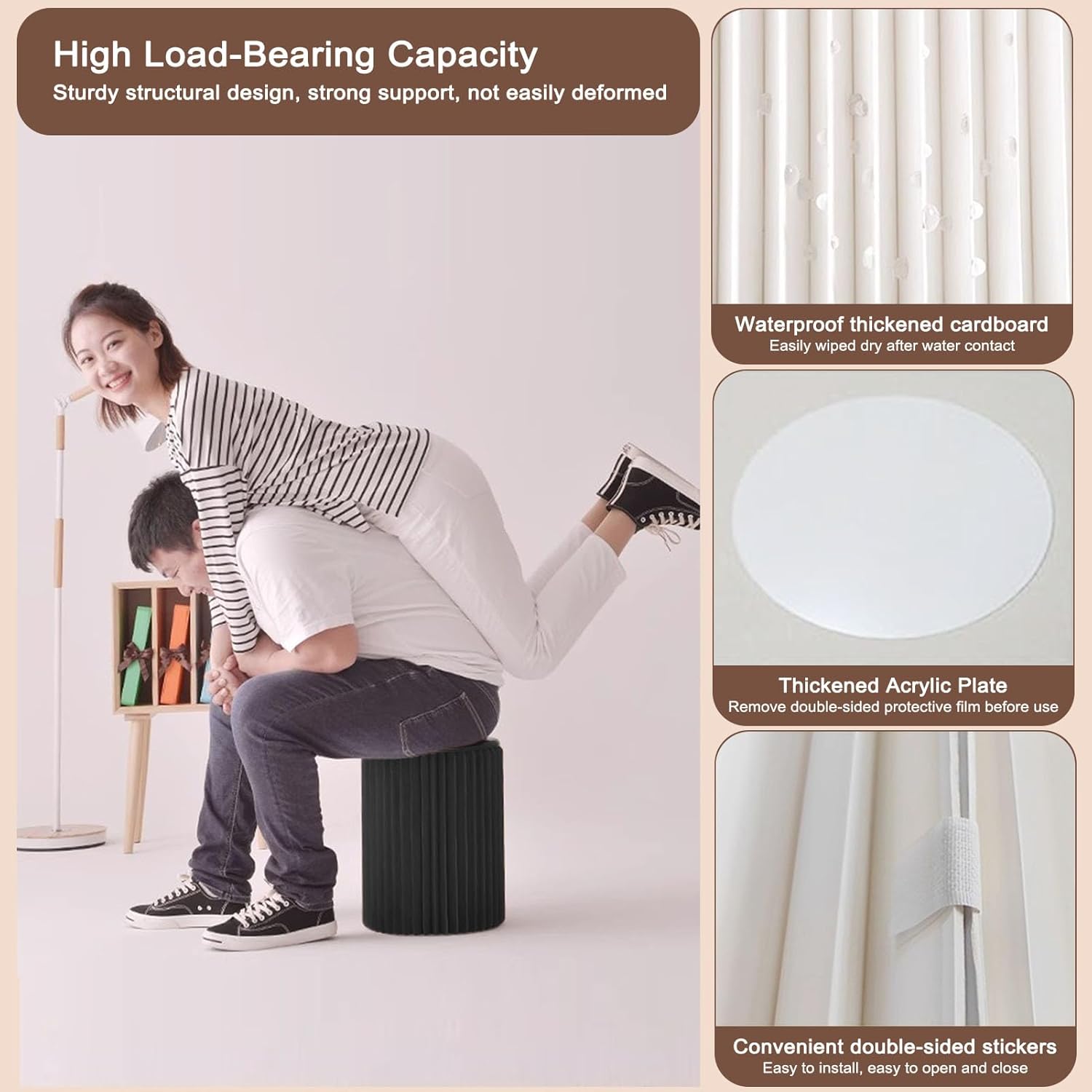 4Pack Cylinder Stands for Party, Foldable Cardboard Columns with 4 Clear Round Top Plates, Cake Display Pedestal Stand for Wedding Banquet Vendor Events Decorative (Black)