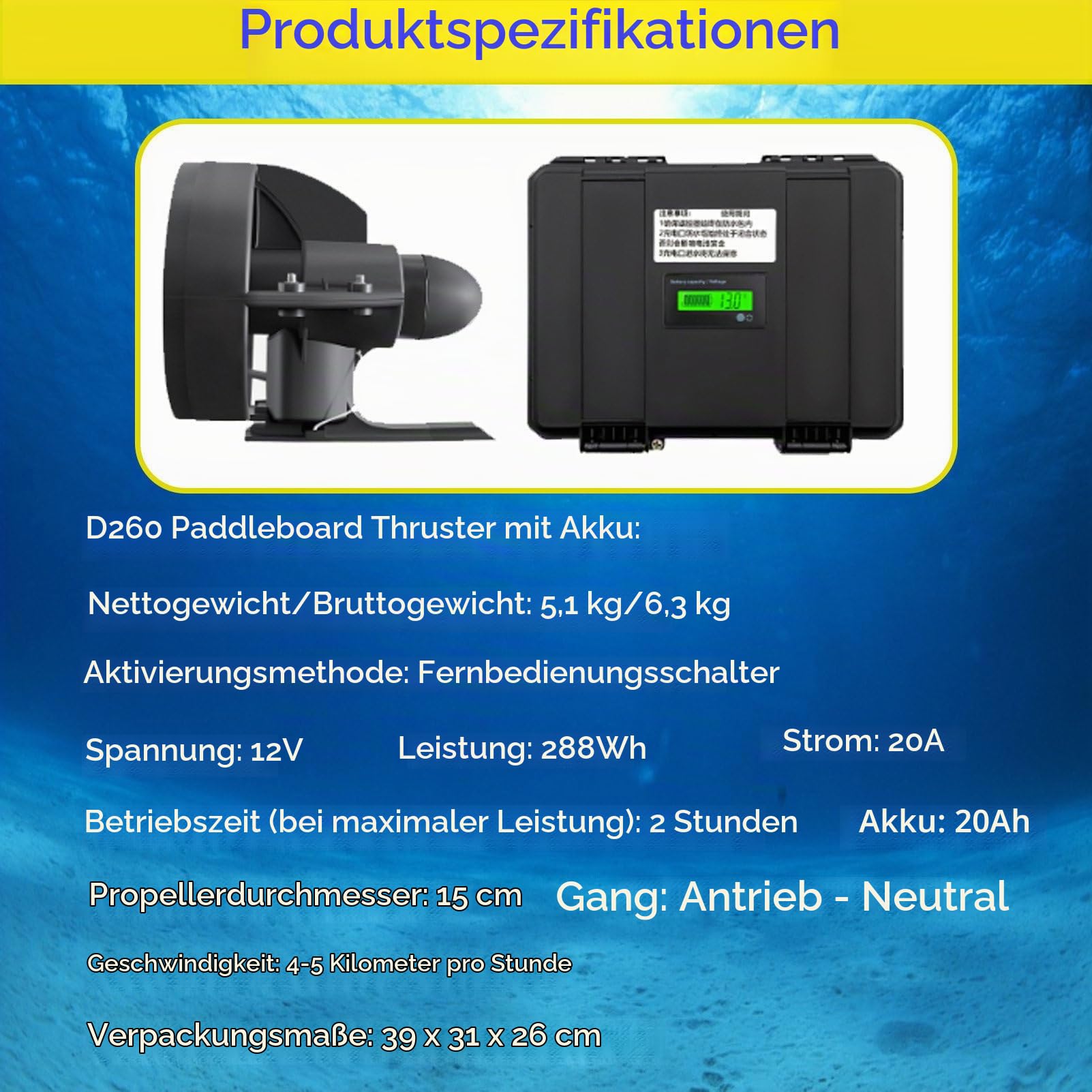 Elektromotorisiertes Surfbrett, Surf- und SUP-Finne, batteriebetriebene Finne, Stand-up-Paddle-Board, Motor-Surfbrett, für Paddle-Boards, Angelbretter, Surfbretter 288W+Battery