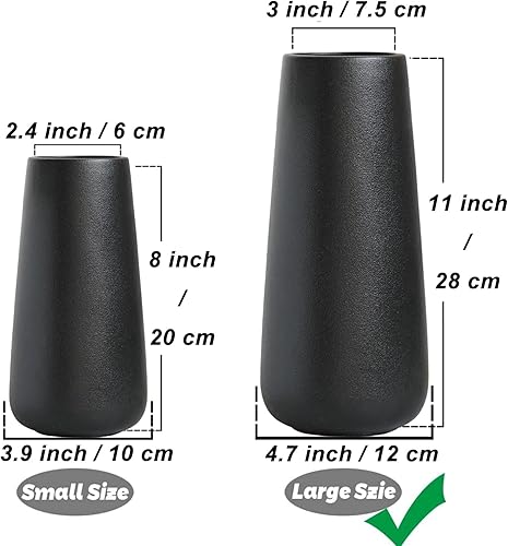 Miniatura 2 de Jarrón de cerámica negro mate de 8 pulgadas de alto para flores y hierba de pampas, jarrones decorativos de estilo rústico clásico para decoración