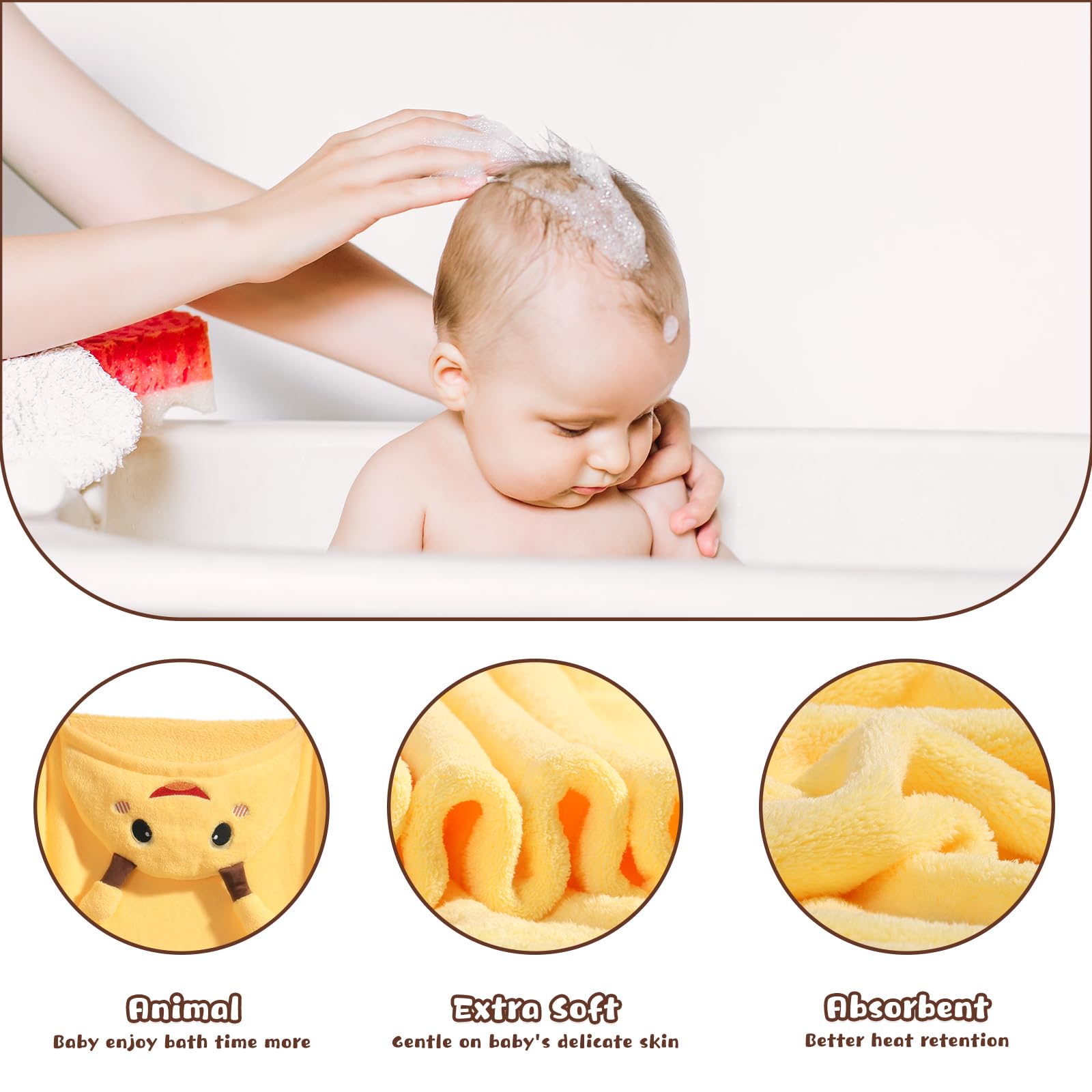 Toallas de baño con capucha para niños pequeños, paquete de 2 toallas gruesas para niños con capucha de animal, extra grandes de 50 x 32 pulgadas para bebés de 0 a 6 años, forro polar coral