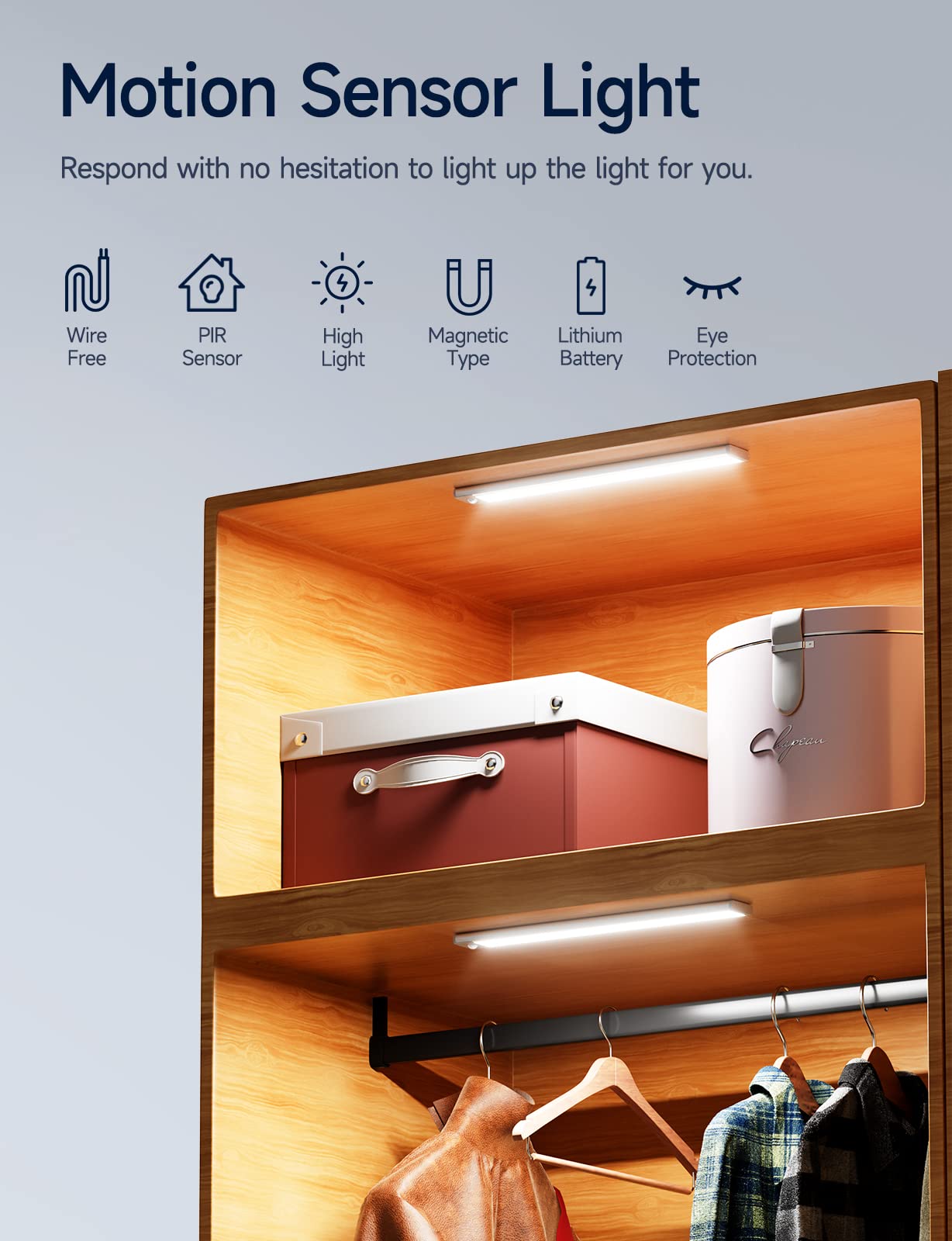 YIGER LED Closet-Light Super Bright 78 LED Under Cabinet Lights with Motion Sensor. Uniformly Lighting by Diffuser Cover. Ideal for Closet, Under Cabinet or Anywhere Dark…