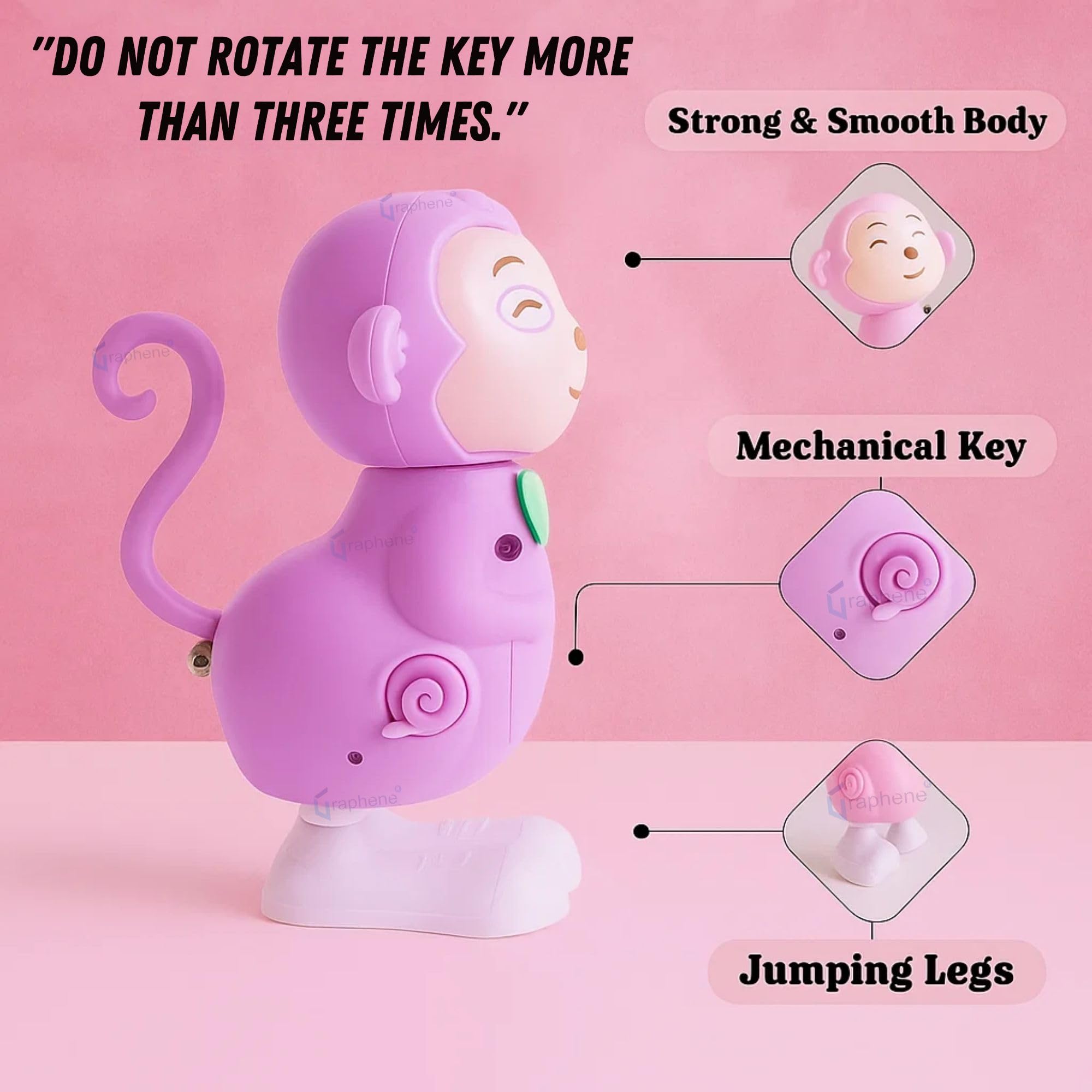 GRAPHENE Jumping Monkey Key Operated Wind Up Toy for Kids Toddlers Colorful Funny Moving Toys for Babies 6-12 Months Battery Free Dancing Toy (Pack of 1) 3