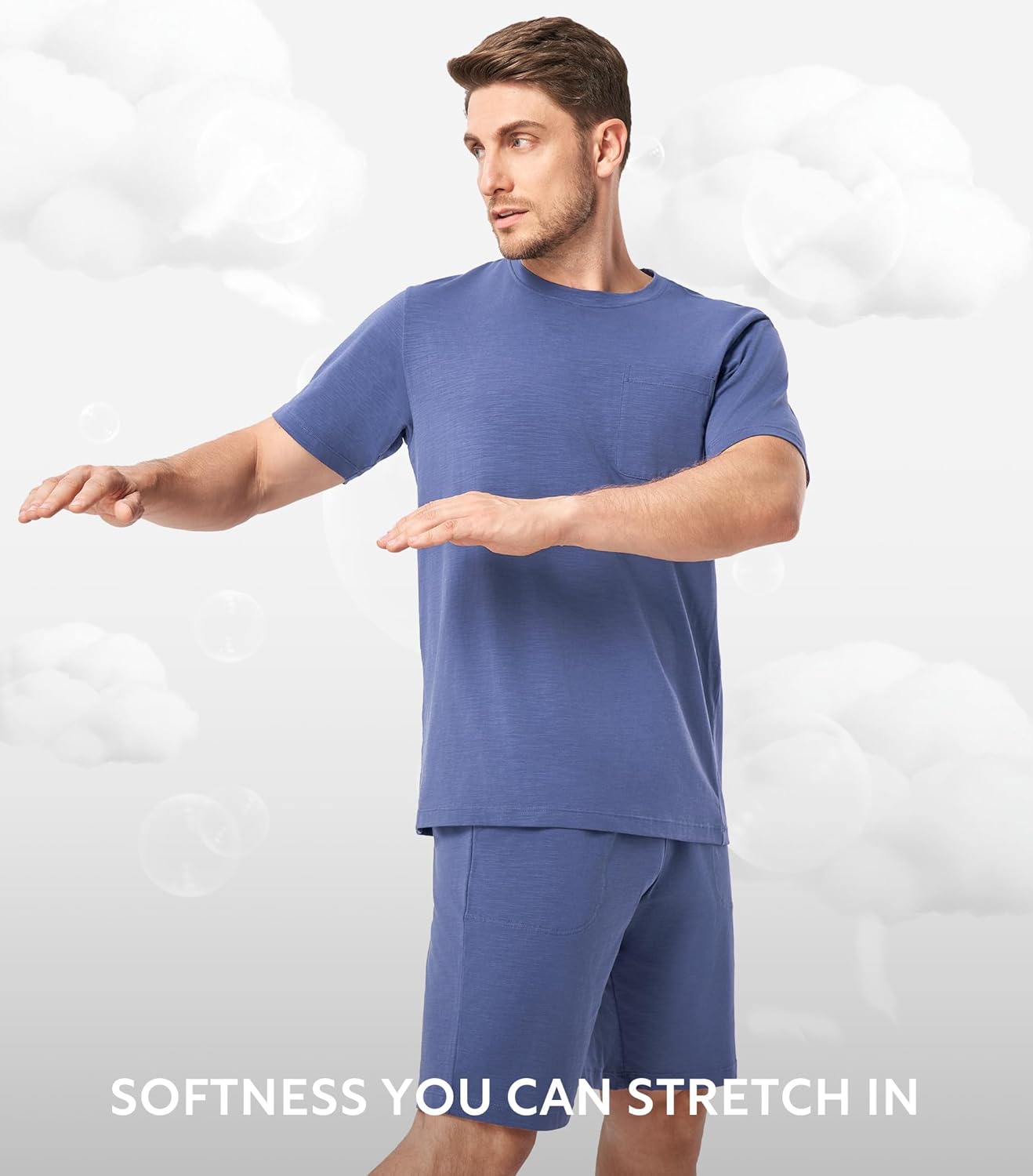 DAVID ARCHY Mens Pajamas Set Short Sleeve Summer Pajamas Soft Cotton Pajamas for Men Lightweight Lounge Set with Pockets - Image 4