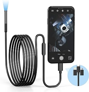 Unifizz Endoscope Camera with Light,1080P HD Borescope IP67 Waterproof Industrial Inspection Camera with 6 LED Lights 9.8FT Semi-Rigid Snake Cabl Compatible for more Phone