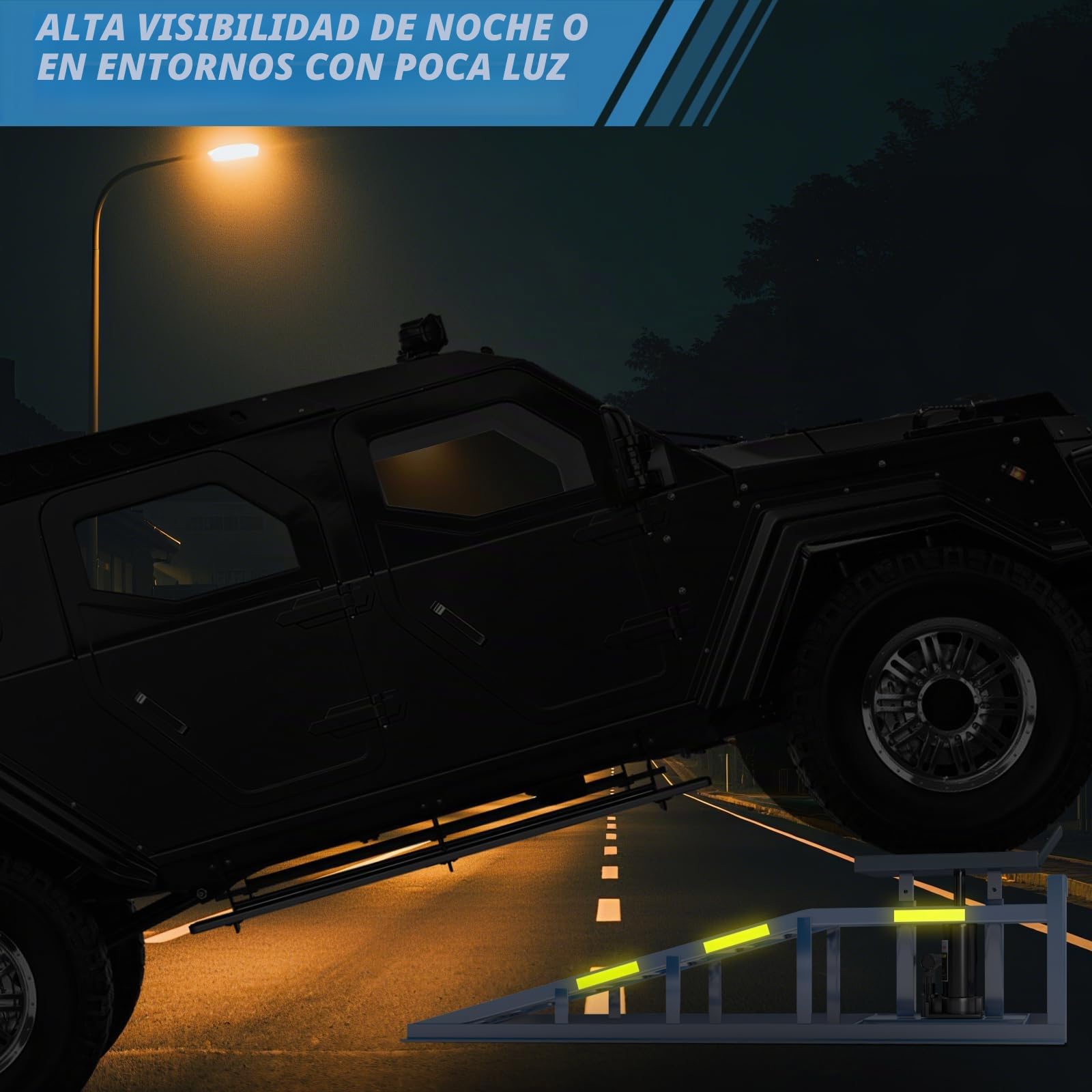 2 rampas de coche resistentes, capacidad de 5 toneladas (5000 kg), rampas hidráulicas de alta carga con tiras reflectantes para un uso nocturno seguro, altura ajustable de 9.8 a 15 pulgadas, se puede