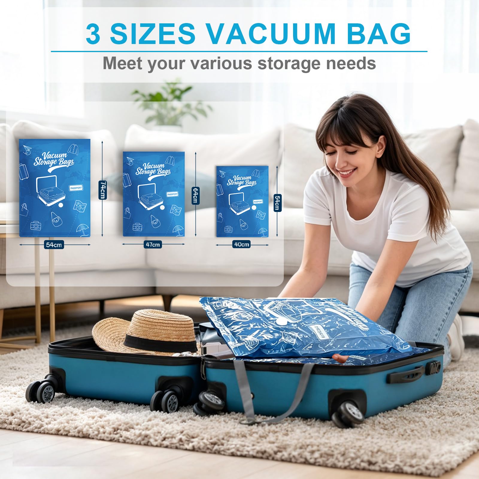20 bolsas de almacenamiento al vacío para ropa con bomba de vacío inalámbrica, 4 grandes de 54 x 74 cm + 8 medianas de 47 x 64 cm + 8 bolsas pequeñas de 40 x 54 cm para viajes de ropa, bolsas de