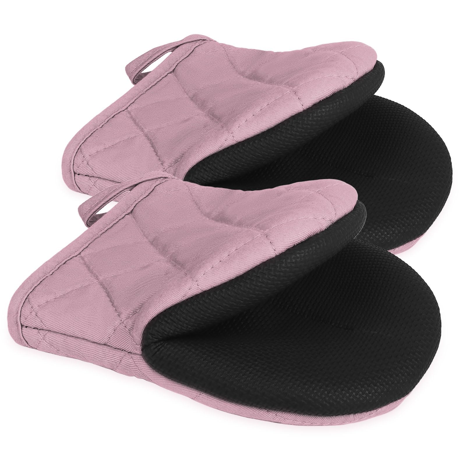 1 Pair Short Oven Mitts, Heat Resistant Silicone Kitchen Mini Oven Mitts for 500 Degrees, Non-Slip Grip Surfaces and Hanging Loop Gloves, Baking Grilling Barbecue Microwave Machine Washable — image 1