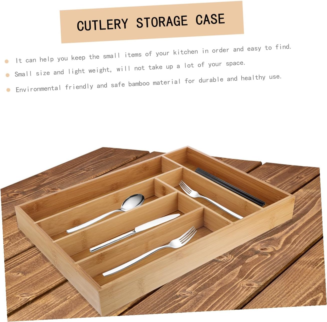 BESTYASH Cutlery Tray Organizer with 6 Compartments, Practical Utensil Storage Box for Kitchen Drawer, Tableware Divider for Forks Knives and Spoons, Space-saving Flatware Holder