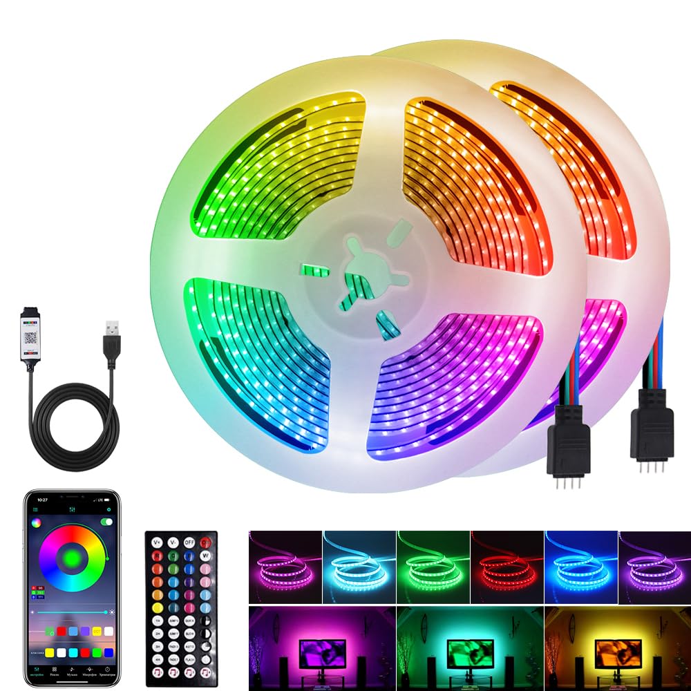 KISUFU Tiras LED COB USB 5V, RGB 180 LED/M dimmer USB light kit bluetooth app controlador de voz RGB iluminación casera fiesta casera DIY,5M