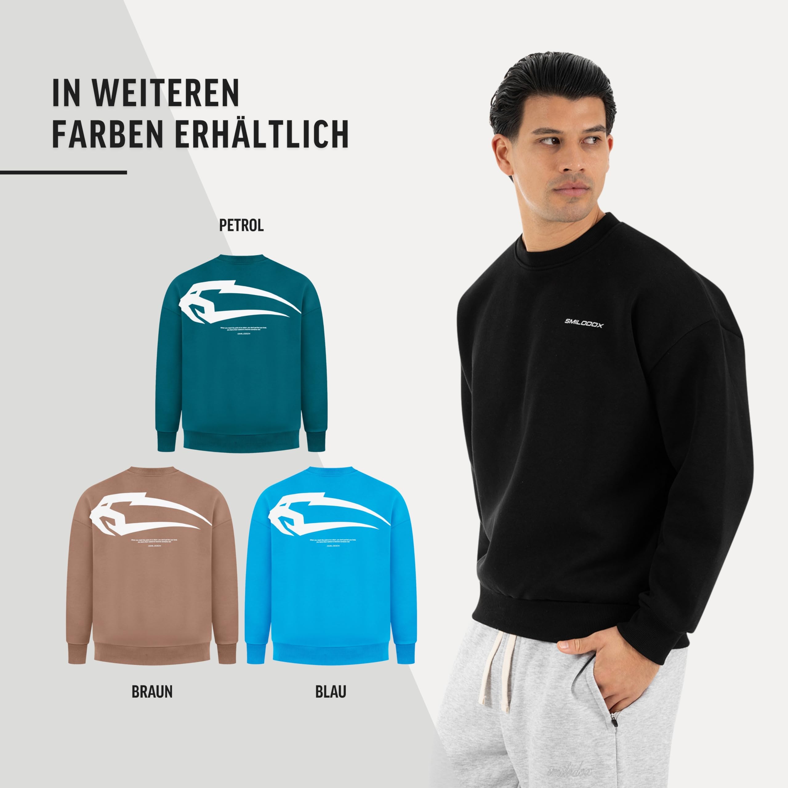 SMILODOX Sweatshirt Unisex Tane Oversize Fit Rundhals Pullover mit großem Rückenprint & Brustlogo, lockerer Streetwear Sweater aus weichem Material, Oversized Pullover für Herren Damen