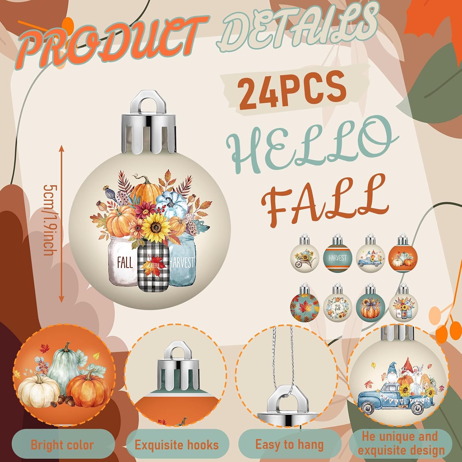Silipull 24 Pcs Fall Tree Ornaments, Neutral Shatterproof Tree Decorations