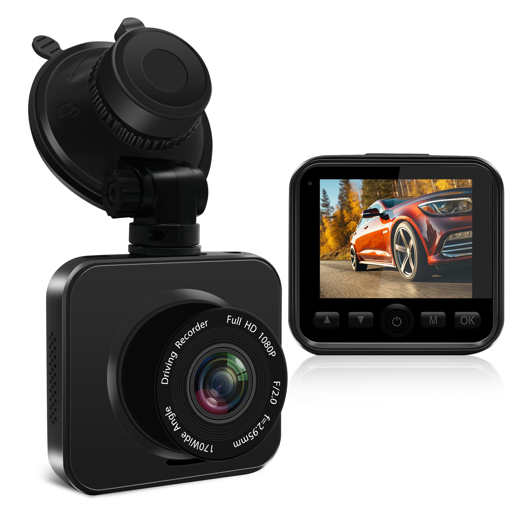 Dash Cam for Car, 1080P Full HD Dash Camera, 2 Inch Screen with 170° Wide Angle Front Dash Cam, Super Night Vision, WDR, Loop Recording, G Sensor, Parking Monitor