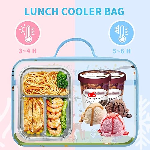 Miniatura 2 de Clastye - Lonchera térmica de zorro para niños, bosque azul, árbol de animales, bolsa de almuerzo para niños y niñas, bolsa de almuerzo portátil
