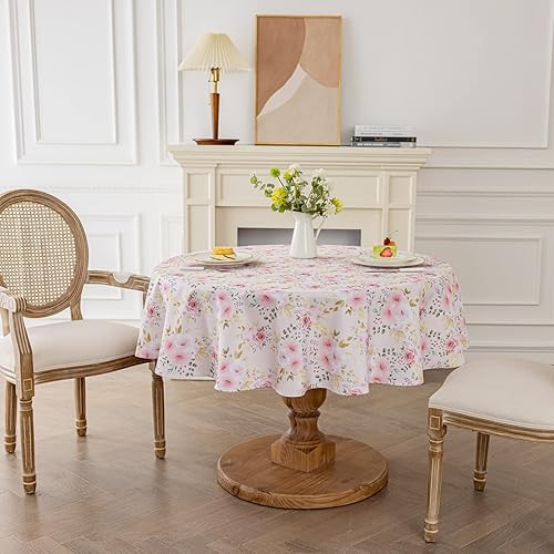 Miniatura 2 de Joyfol Day Mantel de flores, mantel floral rosa para mesas redondas, resistente al agua, para San Valentín, fiestas, bodas, primaveraverano (redondo