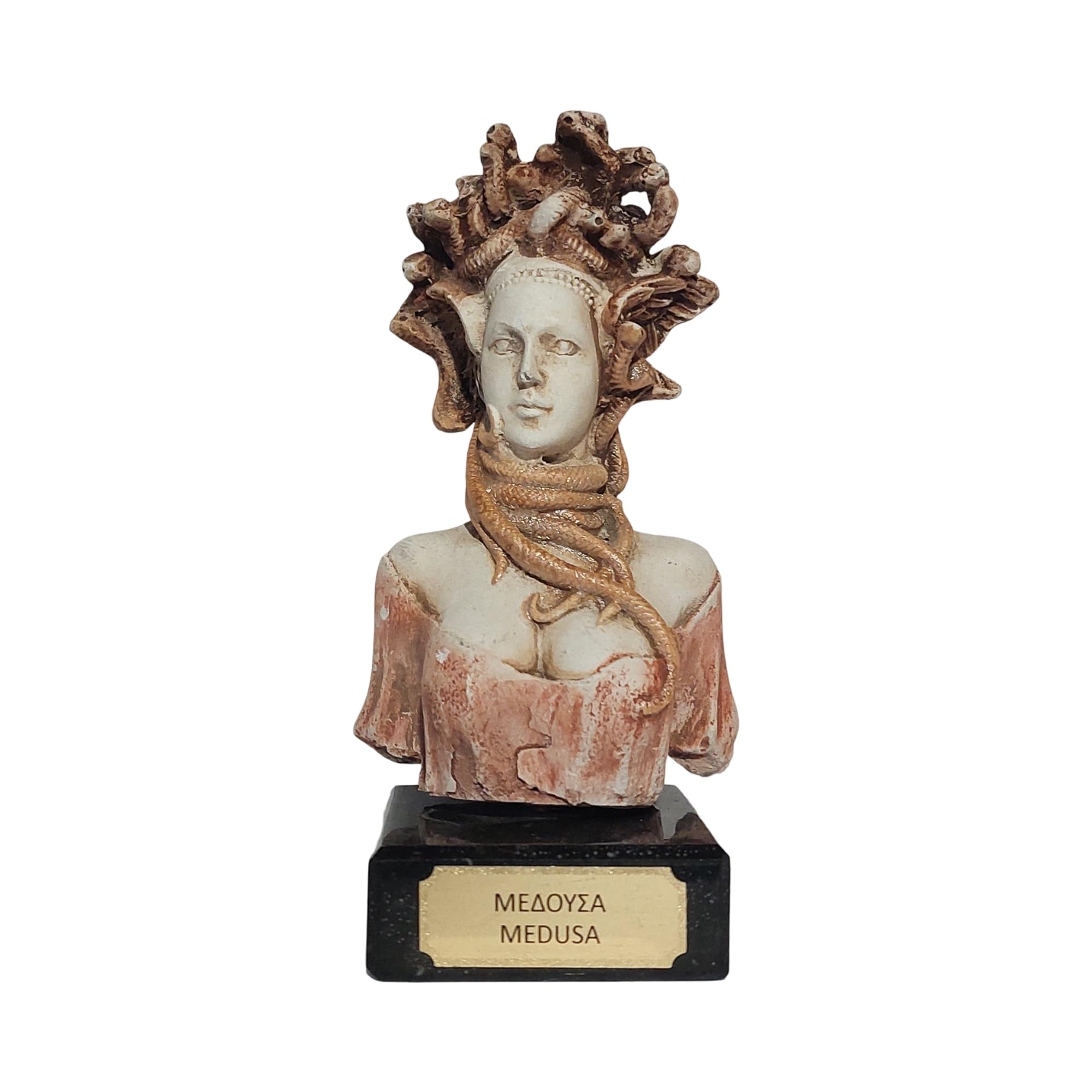 Dadart Multicolor Medusa Monster Bust Plaster Statue With Marble Base Greek Mythology 14.5 Cm