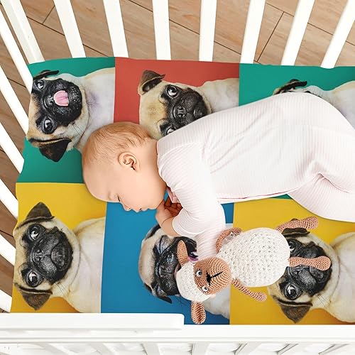 Miniatura 8 de Cachorro Sábanas de cuna de carlino para niños y niñas, sábanas portátiles para cuna, sábana bajera para colchones estándar de cuna y de niño