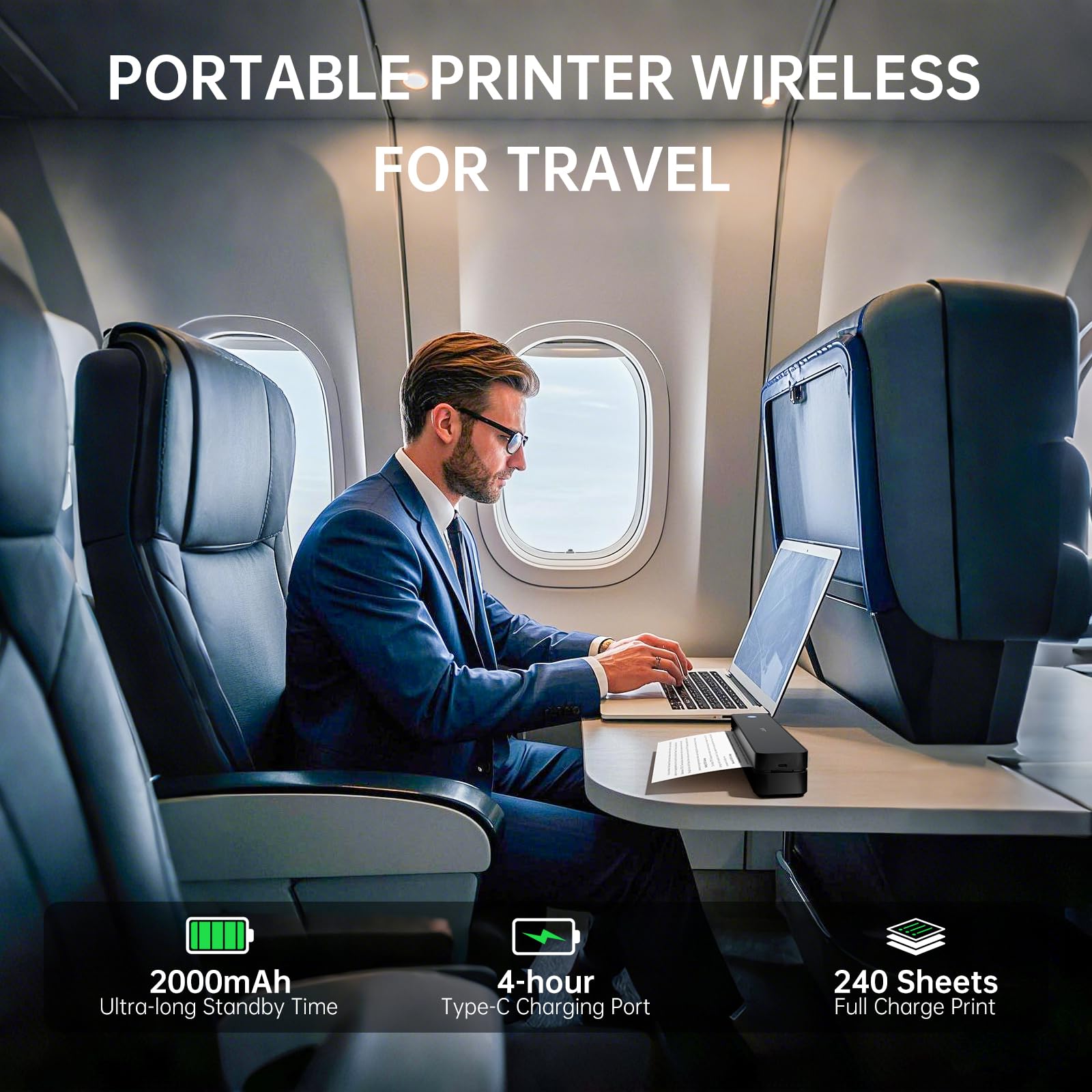 iDPRT Tragbare Drucker Wireless für Reisen,MT610 Mini Thermodrucker A4,Bluetooth Drucker für Reisen,Zuhause,Studium,Wireless Drucker für den Heimgebrauch Kompatibel mit iOS,Android und PC,Schwarz