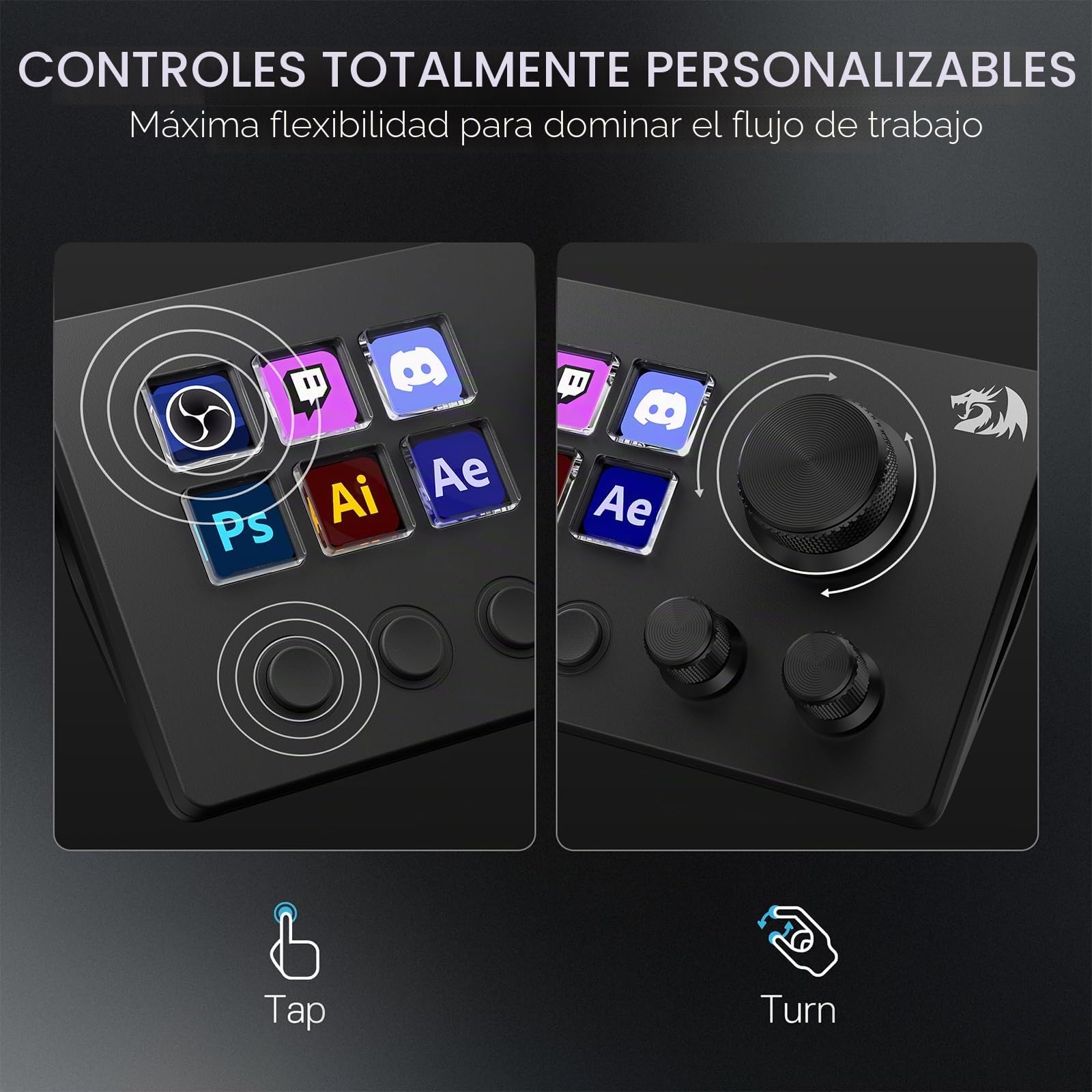 Redragon SS551 Controlador Streaming Macro Pad con Teclas LCD | Macro pad todo en uno con teclas y diales LCD, estación de streaming para creadores y gaming, compatible con PC y Mac