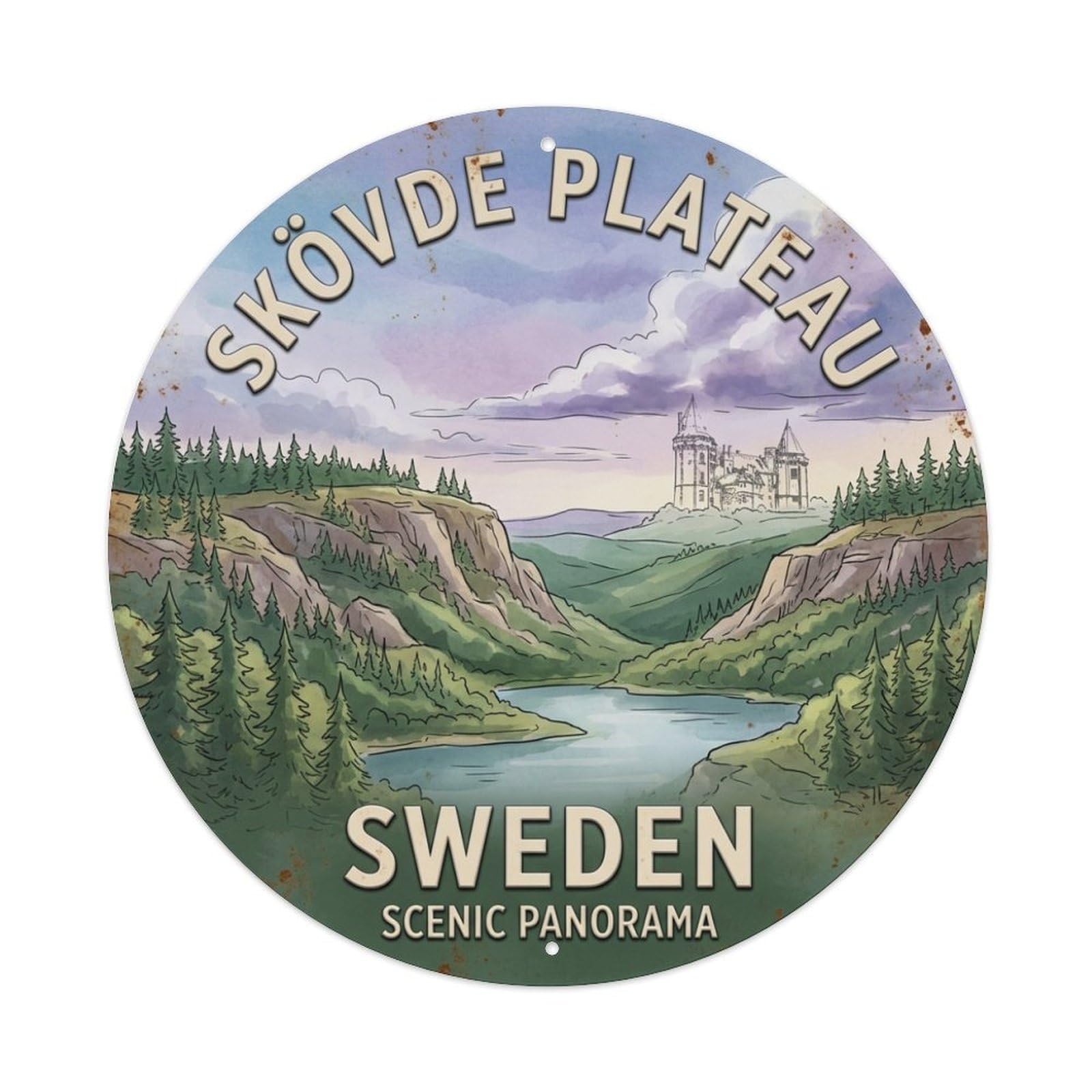 Vintage Travel Skovde Sweden Plateau Metal Tin Sign