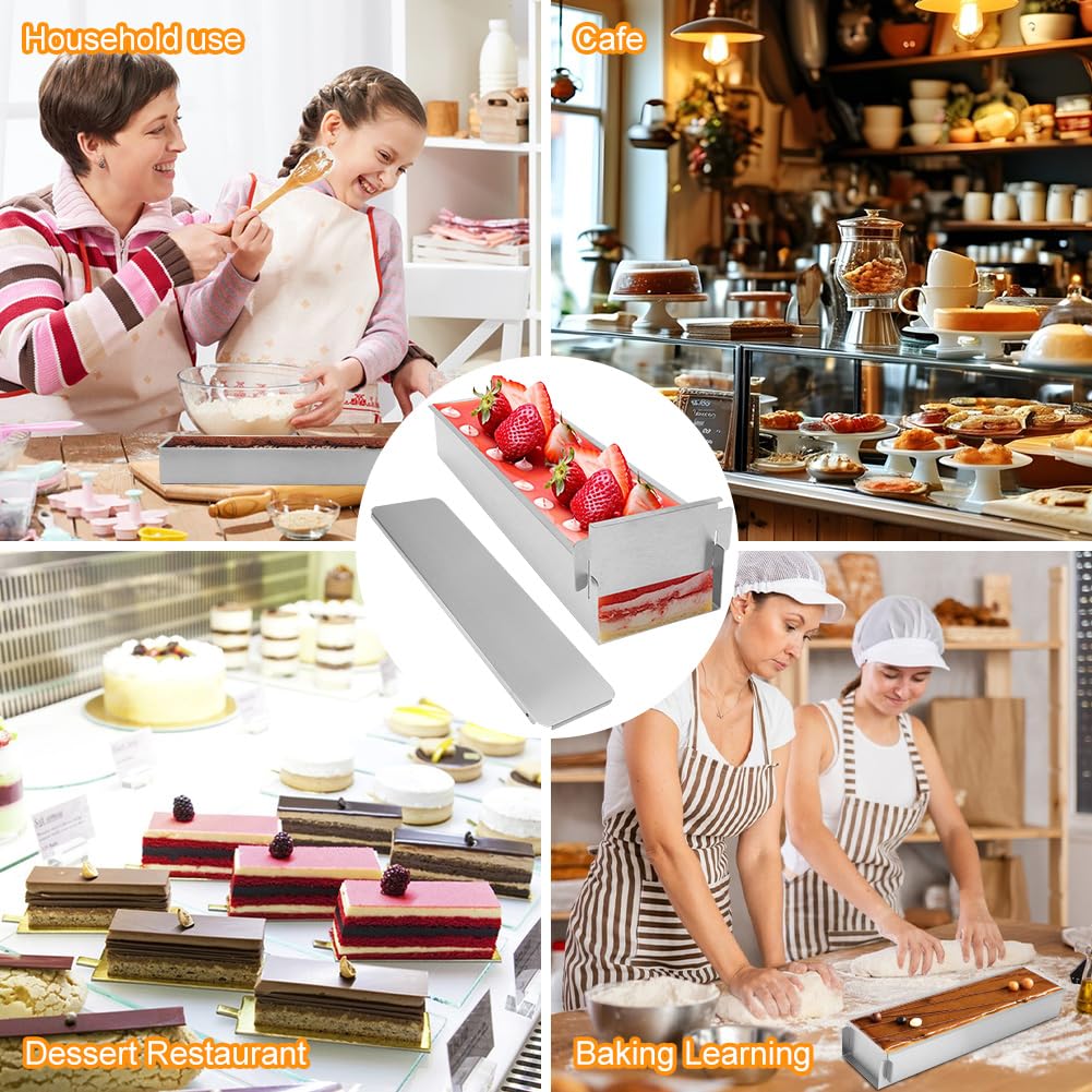 Yuragim Molde Rectangular de Mousse, Ajustable Forma de Tiramisú de Aleación de Aluminio para Mousse y Tiramisú, Molde Rectangular con tapa de acero inoxidable para Tartas, Tostadas, Hornear y Decorar