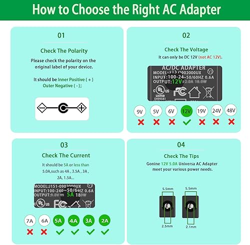 Miniatura 3 de Gonine Adaptador de fuente de alimentación CCTV de cámara de seguridad de 12V 5A con divisor de alimentación de 8 vías, CA 100-240V a CC 12 voltios