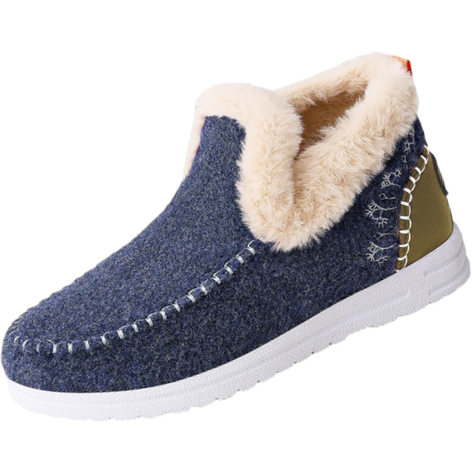 Cozy Orthopedic Fleece Slip-On Boots Womens Winter Warm Plush Lined Non-Slip Flat Shoes Indoor Outdoor Casual Loafer