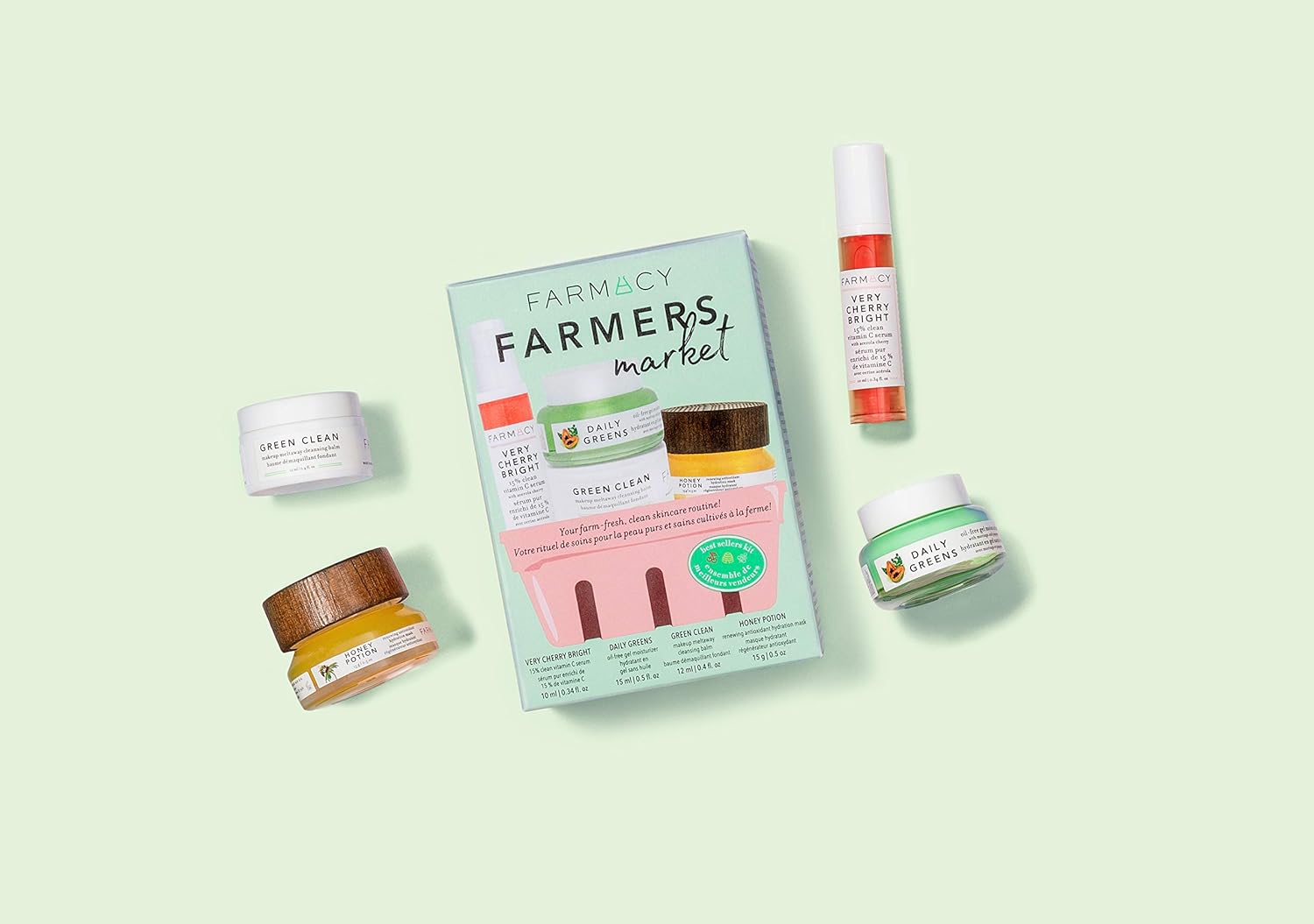 Farmacy Farmer's Market Skincare Gift Set - Mini Sizes of Facial Skin Care Products - Includes Green Clean Makeup Remover and Honey Potion : Beauty & Personal Care