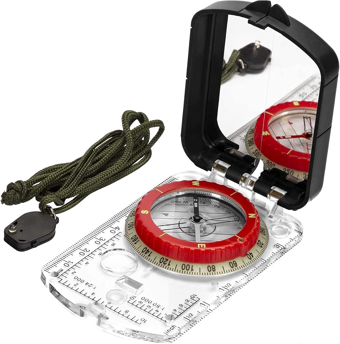 Brújula de mapa de orientación: brújula con espejo de observación con declinación ajustable, clinómetro y luz LED para senderismo, camping, orientación, caza, montañismo global, navegación y entrenamiento SAR