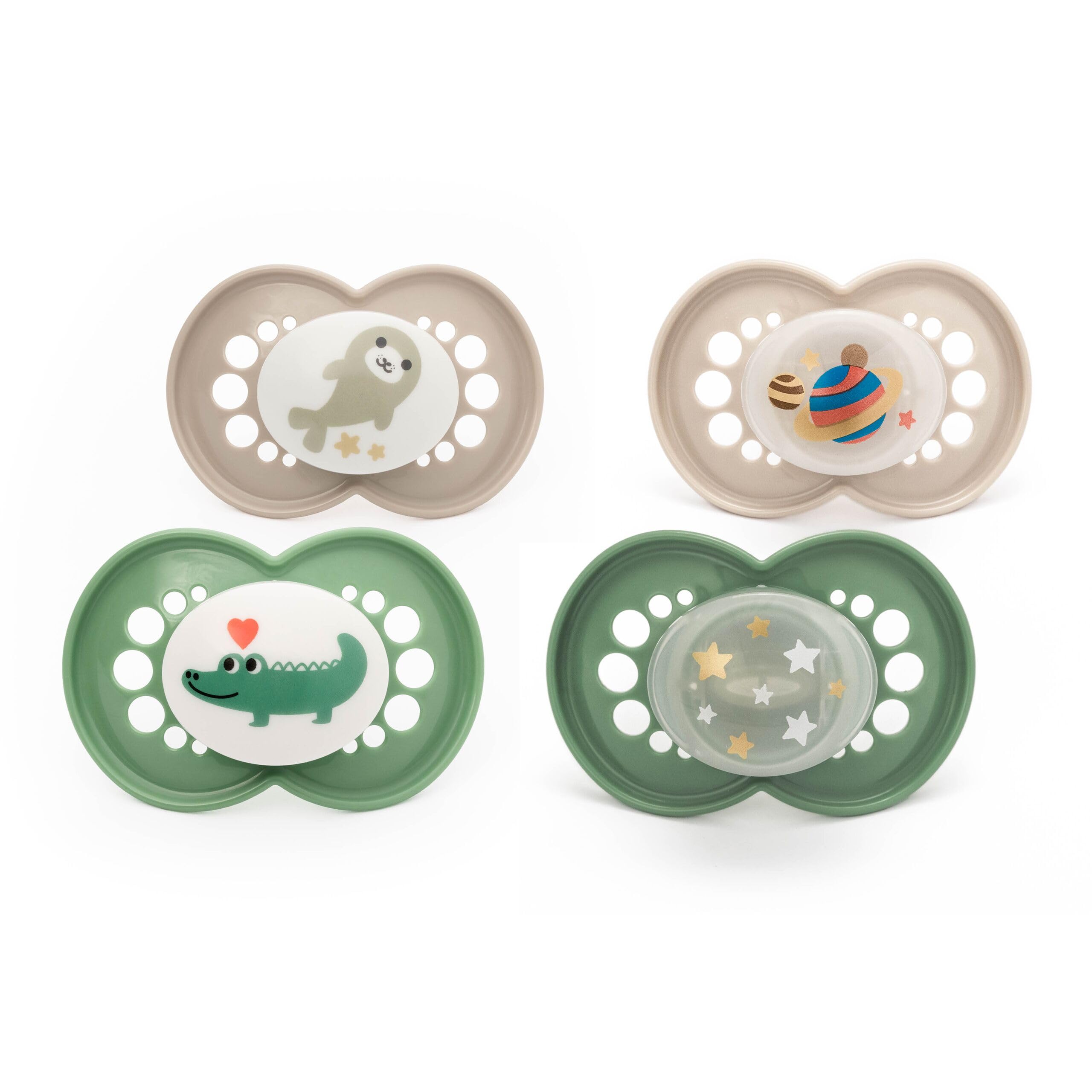 MAM Original Day & Night Dummies, 6-18M, 4 Pack, Orthodontic, Green/Linen