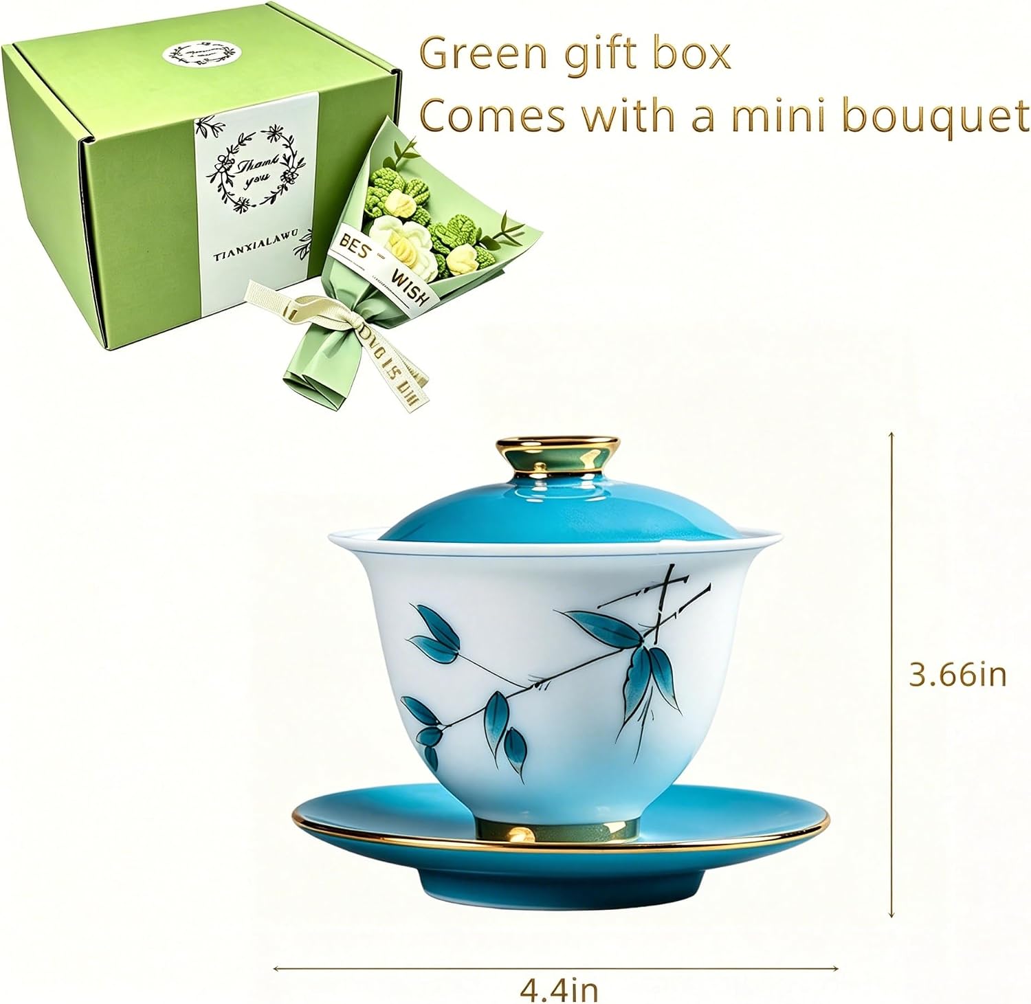 Jingdezhen Chinese Traditional Teaware Gaiwan, 5.4oz/160ml Large Gaiwan, China Blue and White Porcelain Kung Fu Tea Cup and Saucer with Lid, Handmade Ceramic Teacups Tea Bowl Set