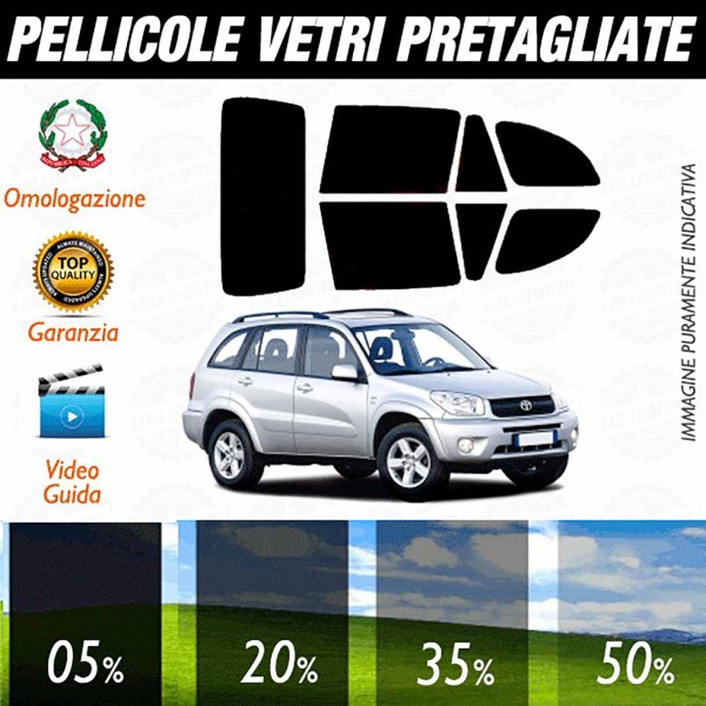 Lollomoto Toyota Rav 4 dal 2000 al 2005 Pellicole Oscuramento Vetri Auto Pre Tagliate a Misura - 05%