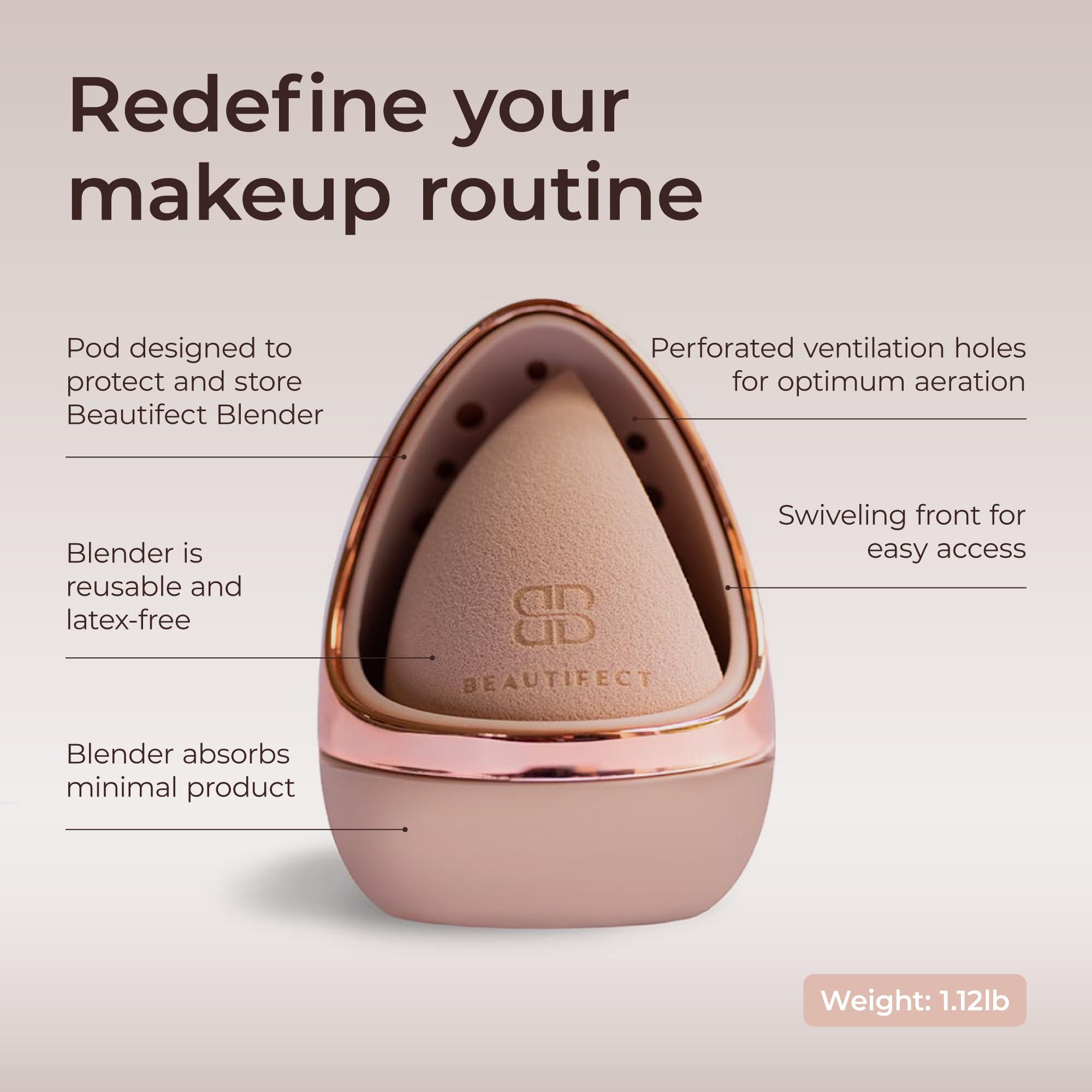 Beautifect Pod & Blender, Makeup Sponge with Protective Pod, Ventilated Beauty Blender Case for Makeup Blender - Image 3