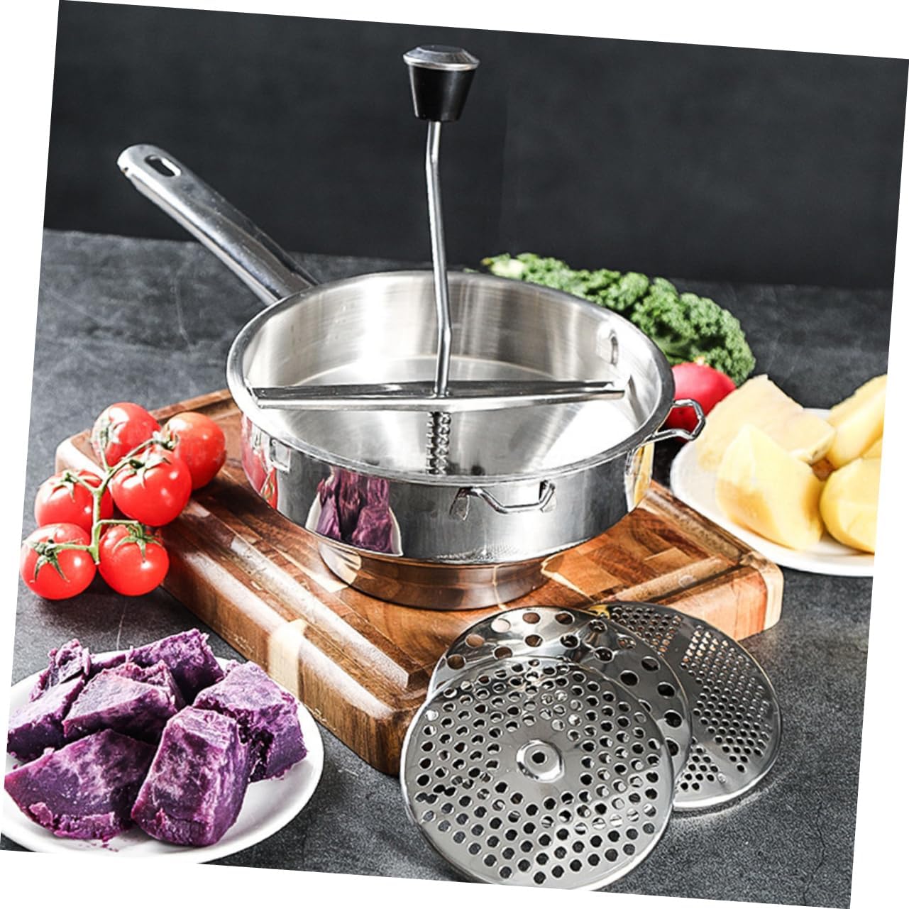 SECFOU Stainless Steel Food Blender Shredder Sauce Separator Cheese Grater Food Cooking Blender Stainless Steel Cooking Supplies Handle Polishing Design Comfortable Grip Effortless Manual