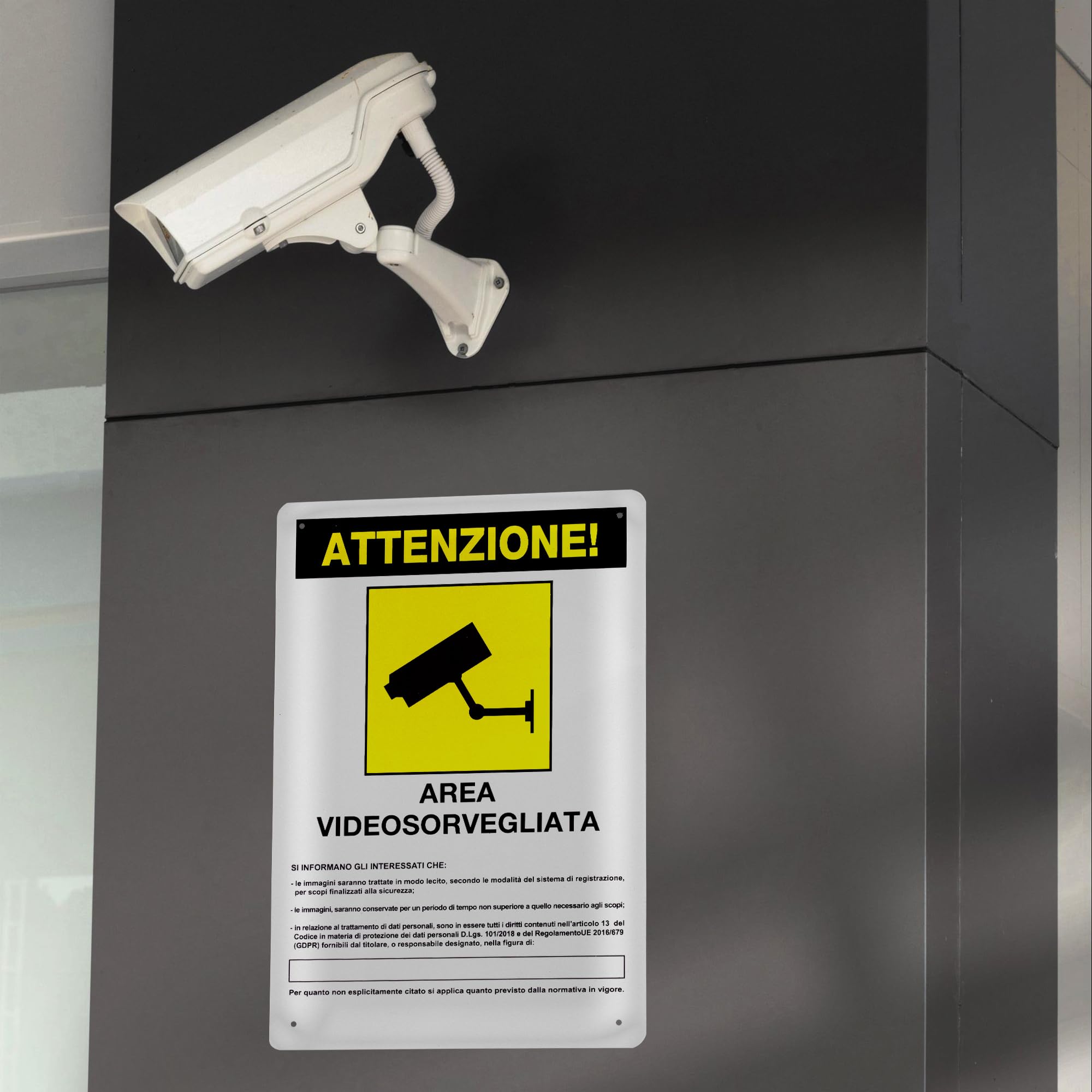 3 Cartelli Area Videosorvegliata 20x30 cm in PVC Rigido + 3 Adesivi 10x7 cm – Avviso GDPR Videosorveglianza per Casa, Cancello, Negozio, Garage e Condominio
