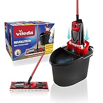 Vileda Revolution Box, Sistema lavapavimenti con secchio e piastra piatta, 2 panni microfibra, per tutti i pavimenti, rimuove oltre il 99% dei batteri solo con acqua, manico 3 pz, Vileda love it clean