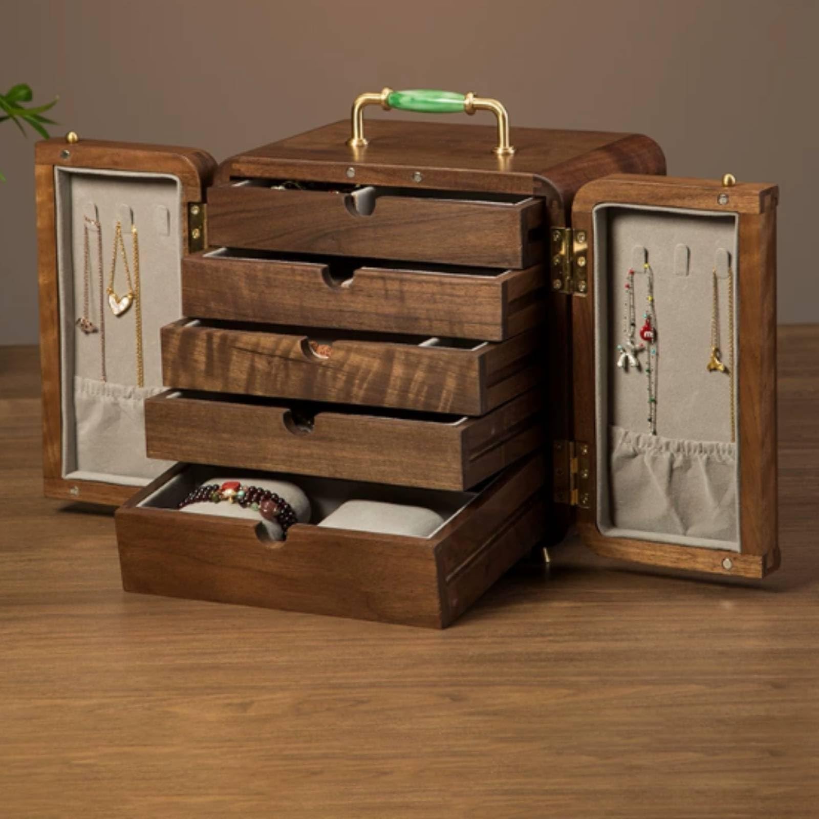 predolo Boîte à Bijoux avec Tiroirs En Bois Coffret à Bijoux Polyvalent Organisateur pour Femmes, Coiffeuse, Chambre